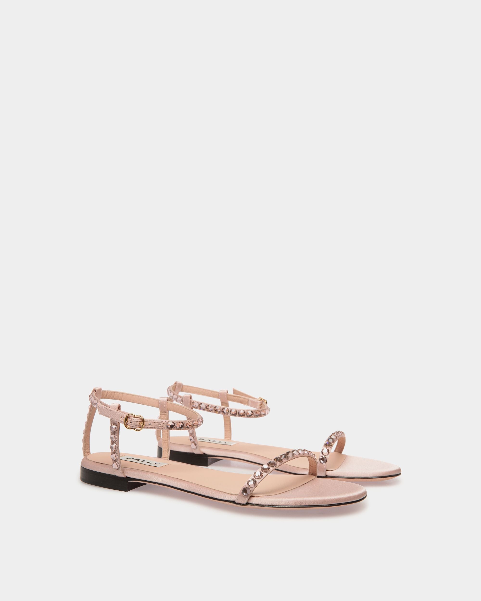 Bally Global - Sandalia Plana Katy De Tela Light Pink Con Cristales - Rosa