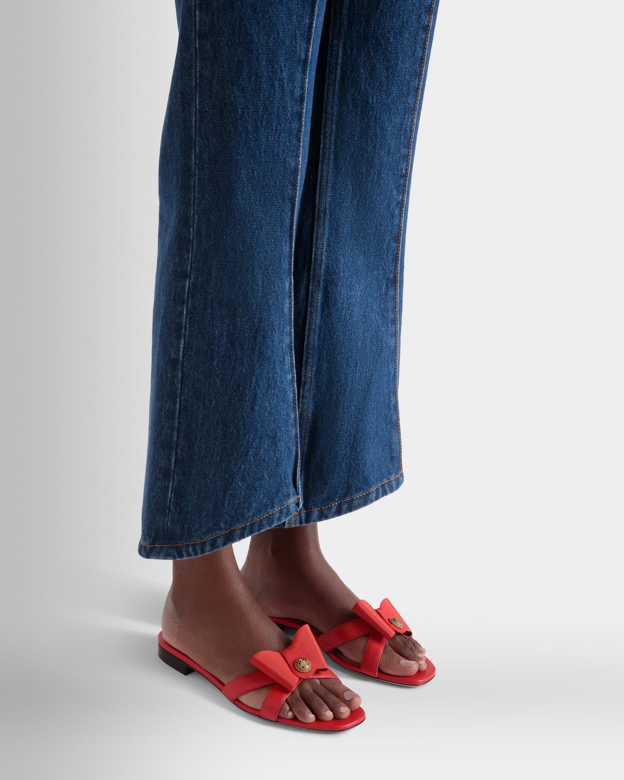 Bally Global - B-Bow Flat Sandal in Red Leather - Red