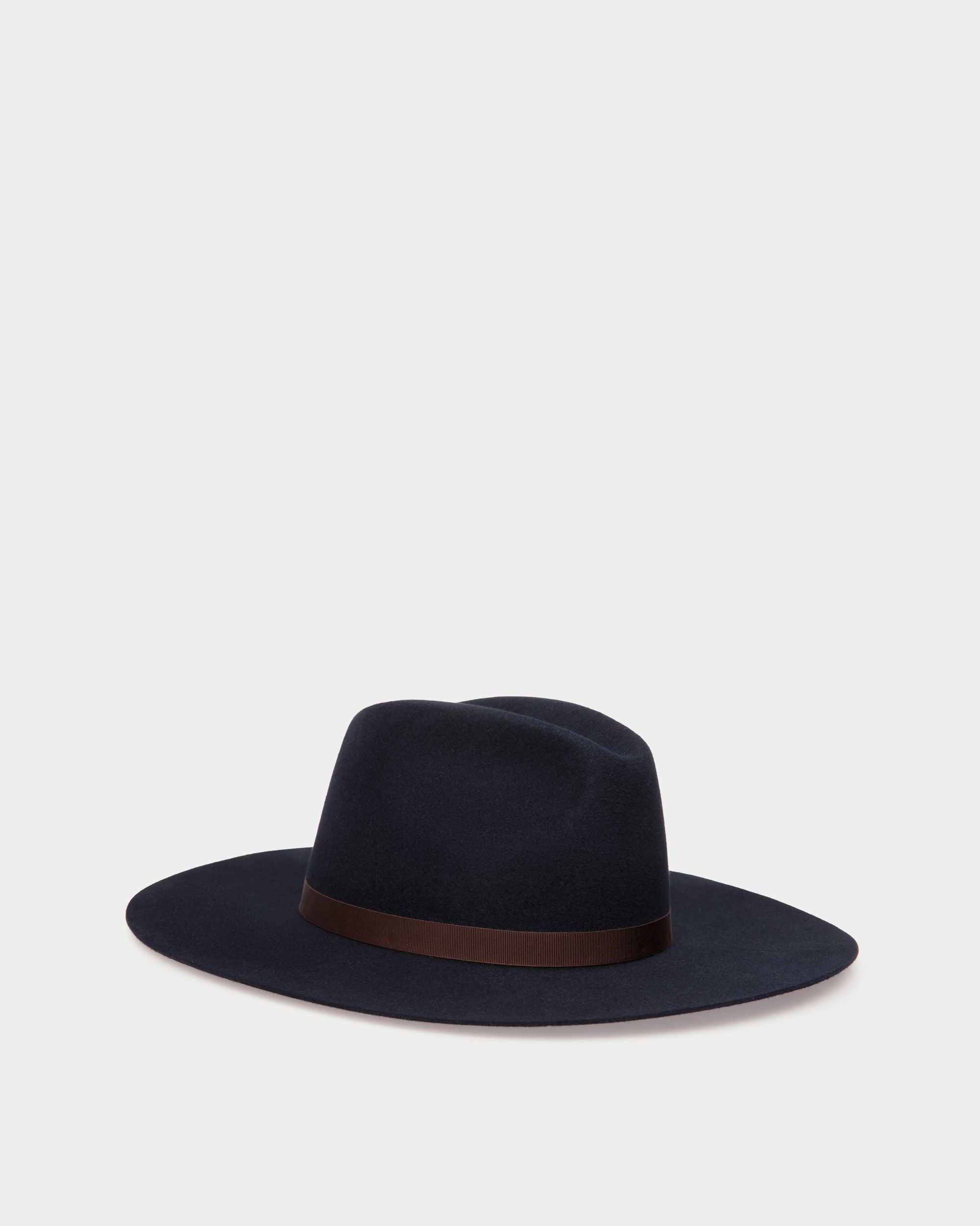 Bally Global - Large Brim Hat In Navy Blue Felt - Blue
