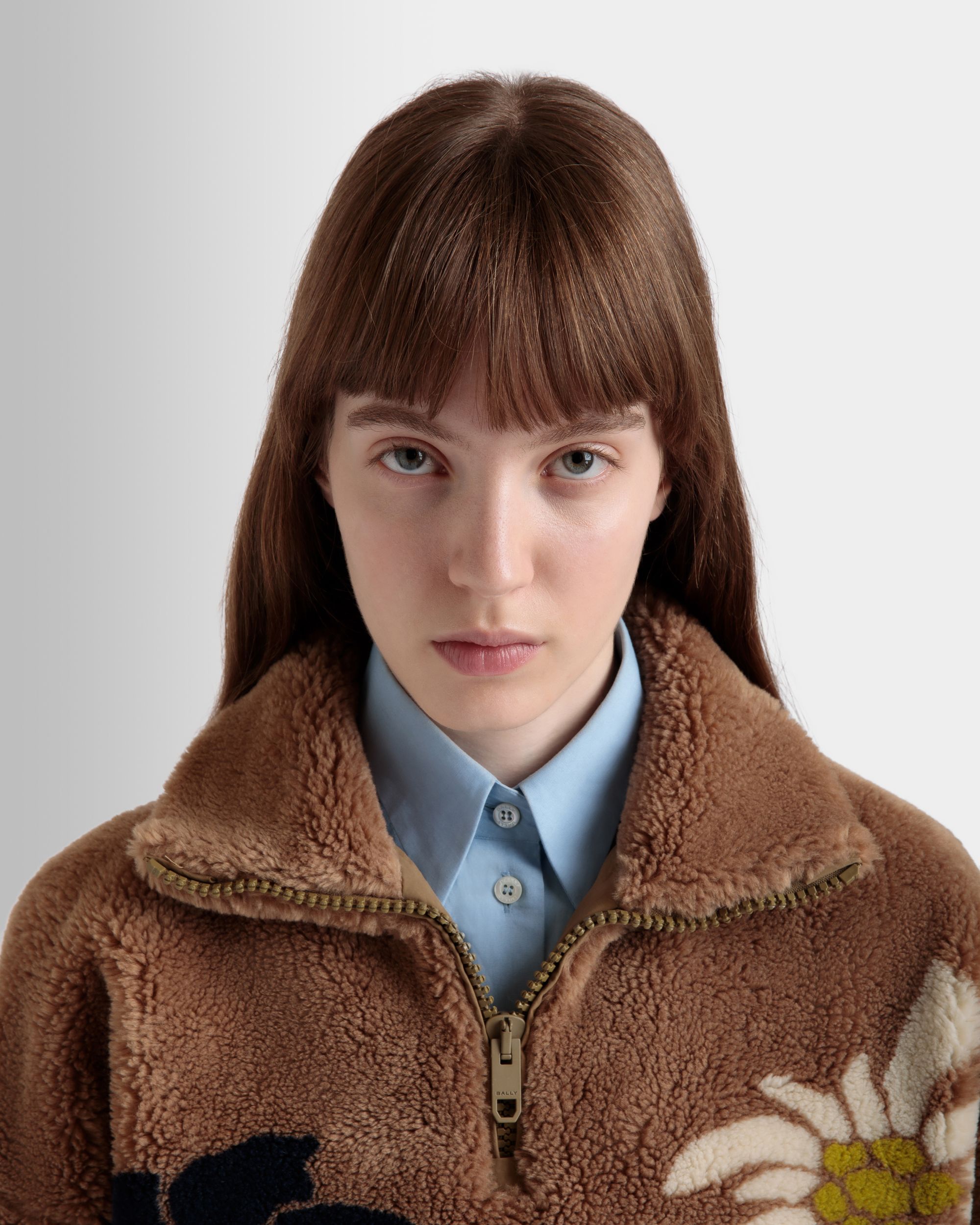 Bally Global - Sudadera De La Cápsula Winter De Felpa Cámel Con Cremallera Corta Y Alpine Flowers - Beige