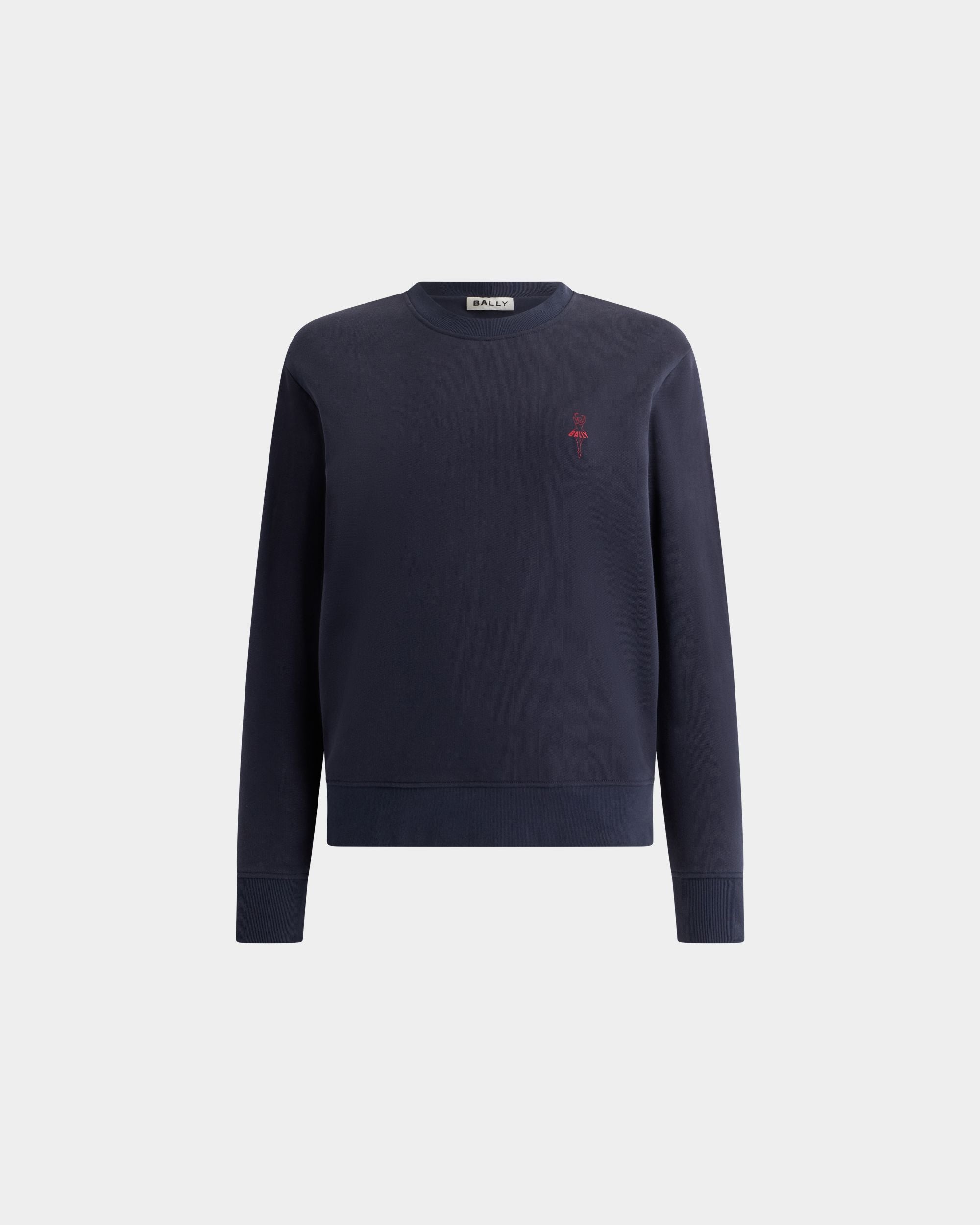 Bally Global - Crewneck Sweatshirt in Navy Blue Cotton With a Ballyrina - Blue