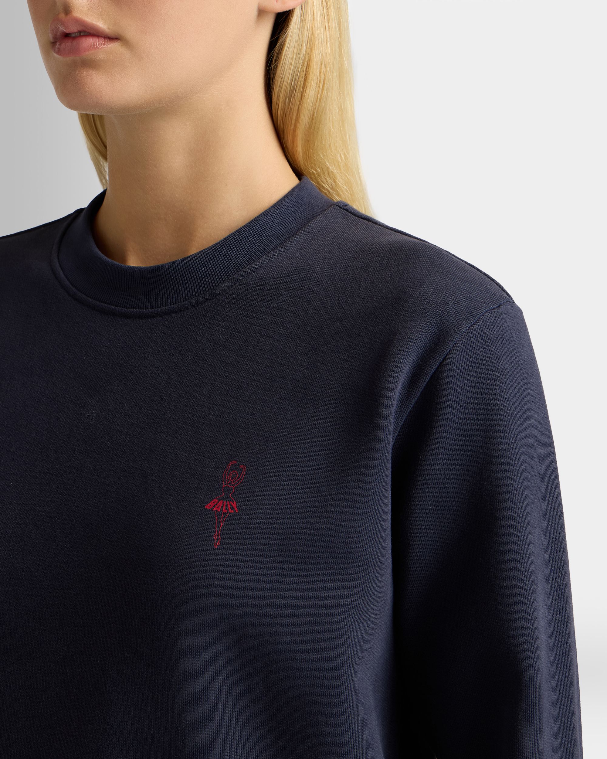 Bally Global - Crewneck Sweatshirt in Navy Blue Cotton With a Ballyrina - Blue