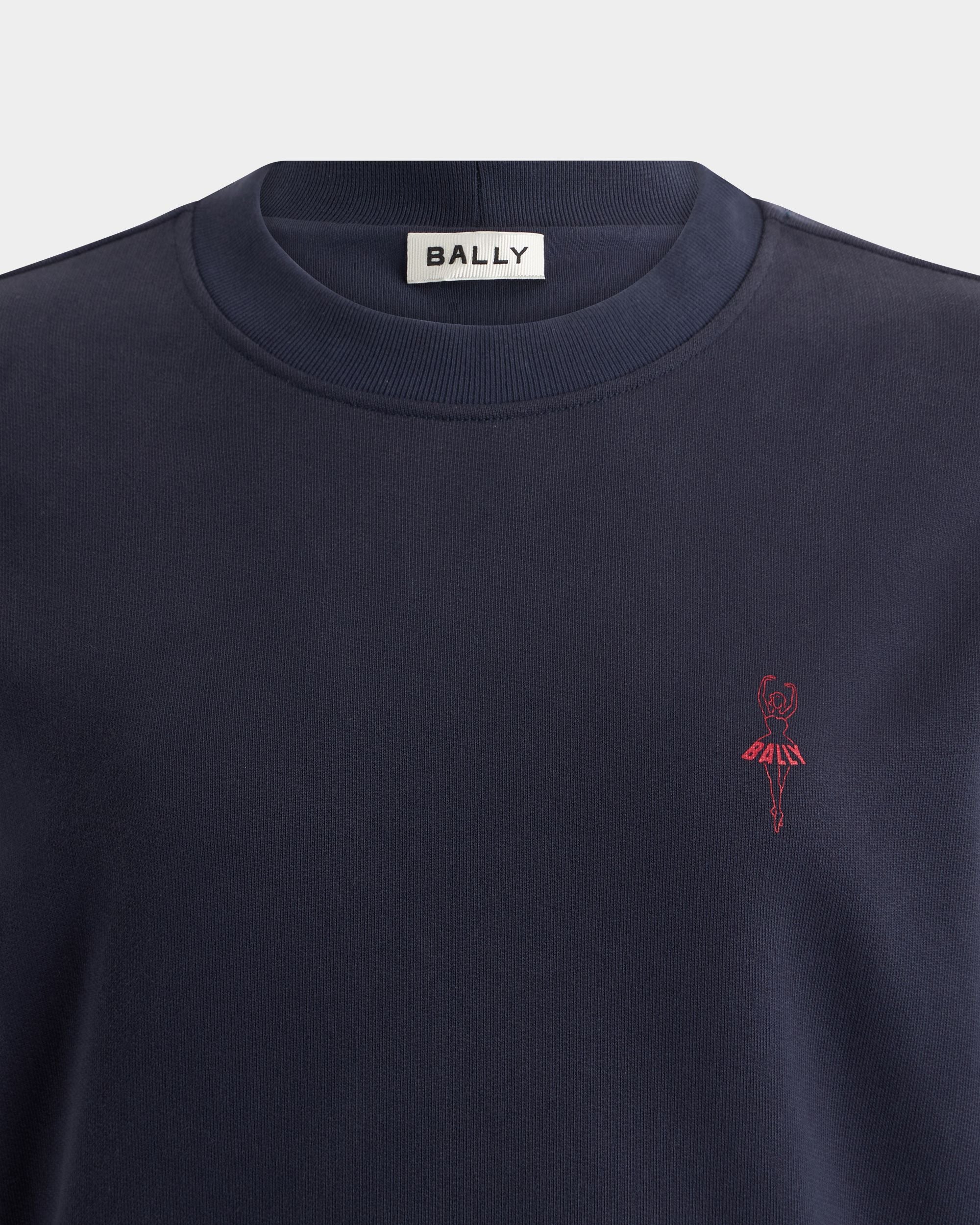 Bally Global - Crewneck Sweatshirt in Navy Blue Cotton With a Ballyrina - Blue