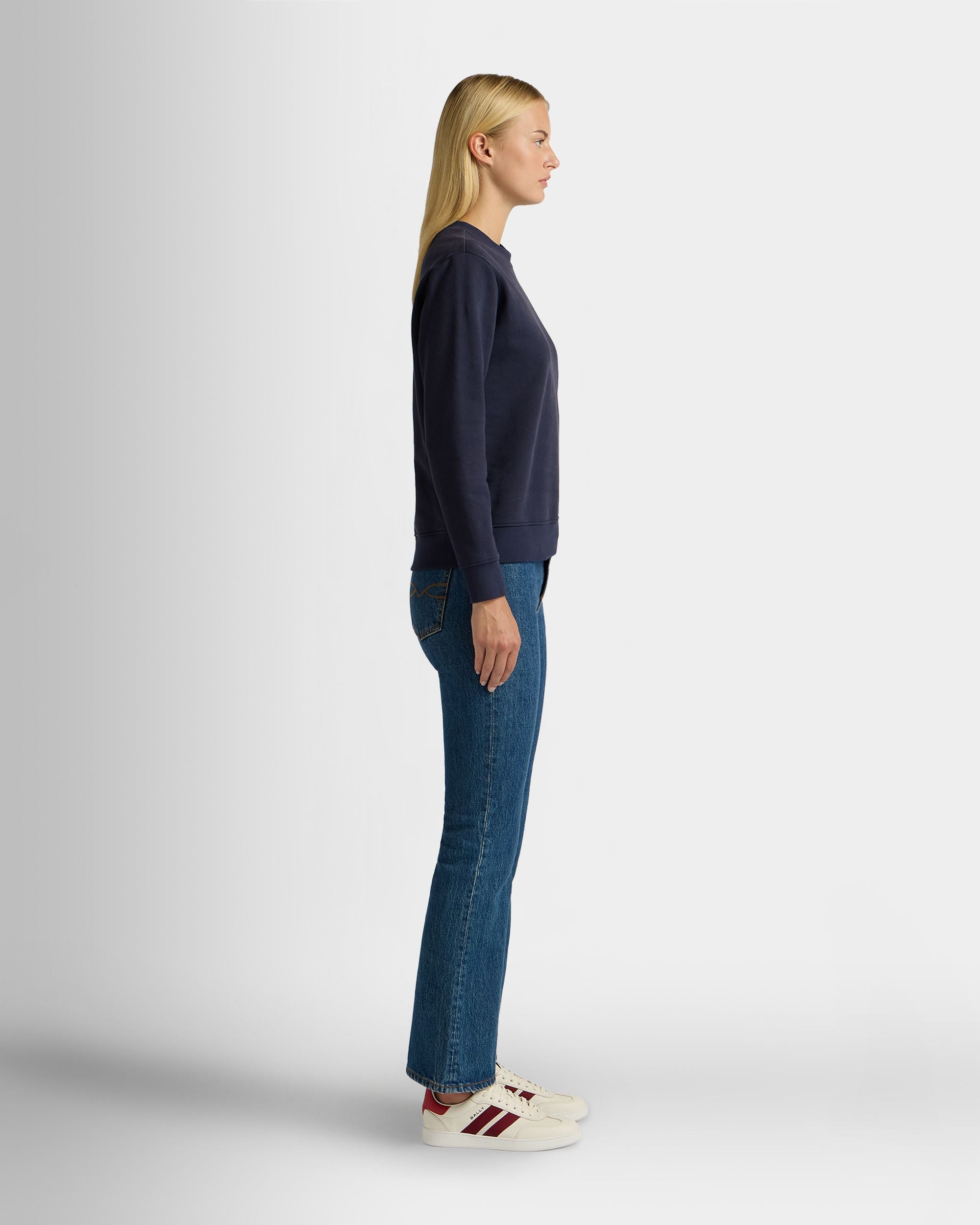 Bally Global - Crewneck Sweatshirt in Navy Blue Cotton With a Ballyrina - Blue