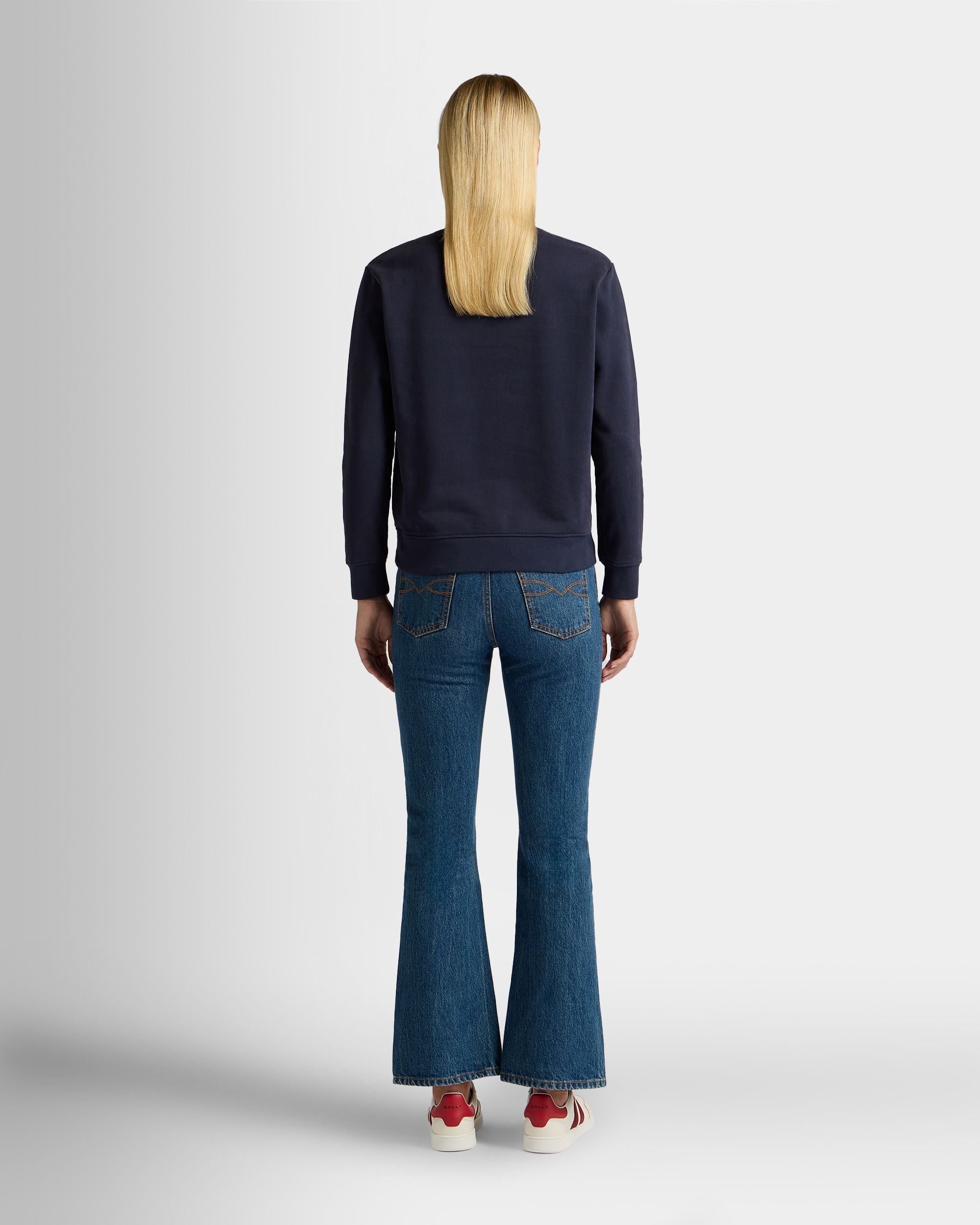 Bally Global - Crewneck Sweatshirt in Navy Blue Cotton With a Ballyrina - Blue