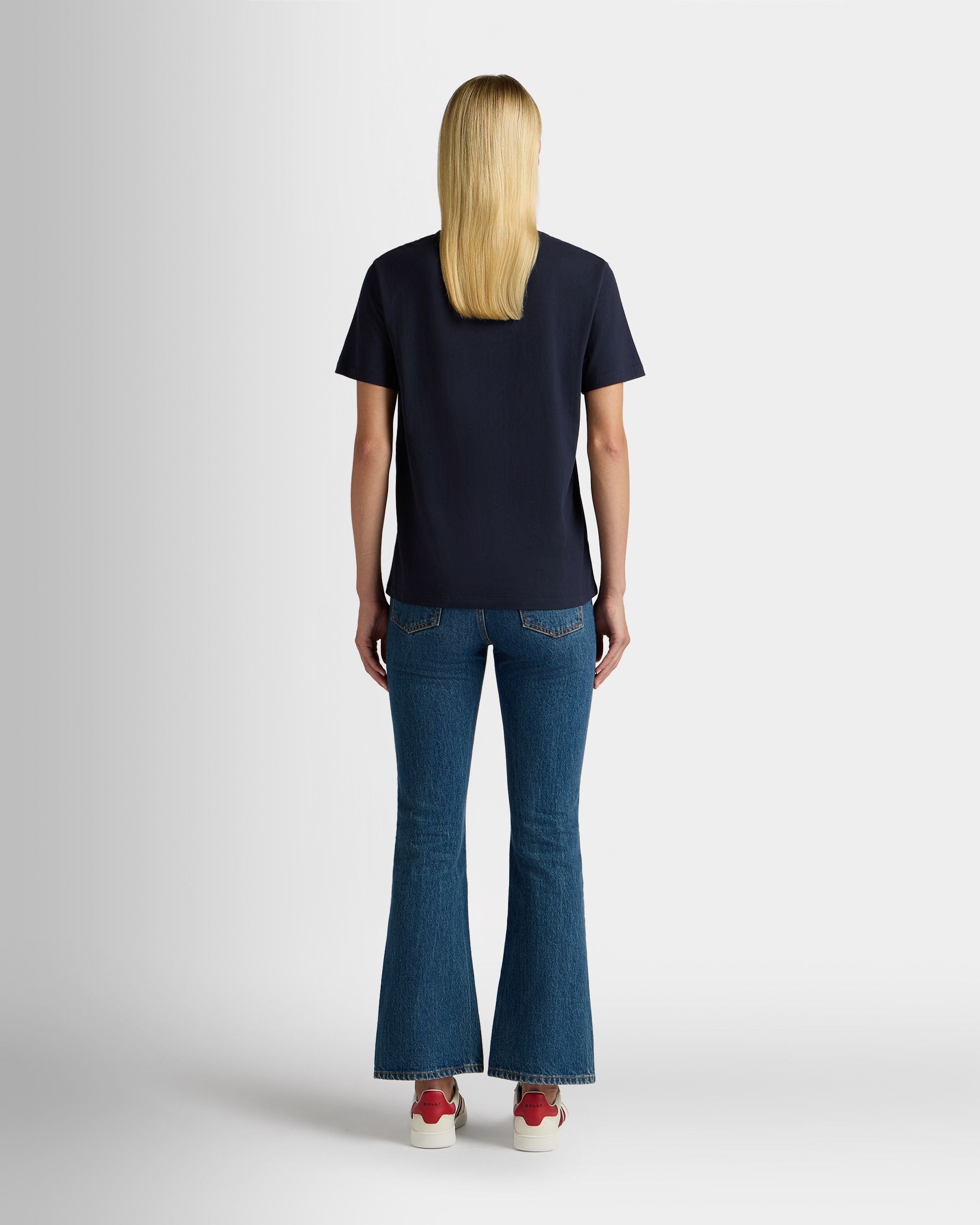 Bally Global - T-Shirt in Navy Blue Cotton with a Ballyrina - Blue