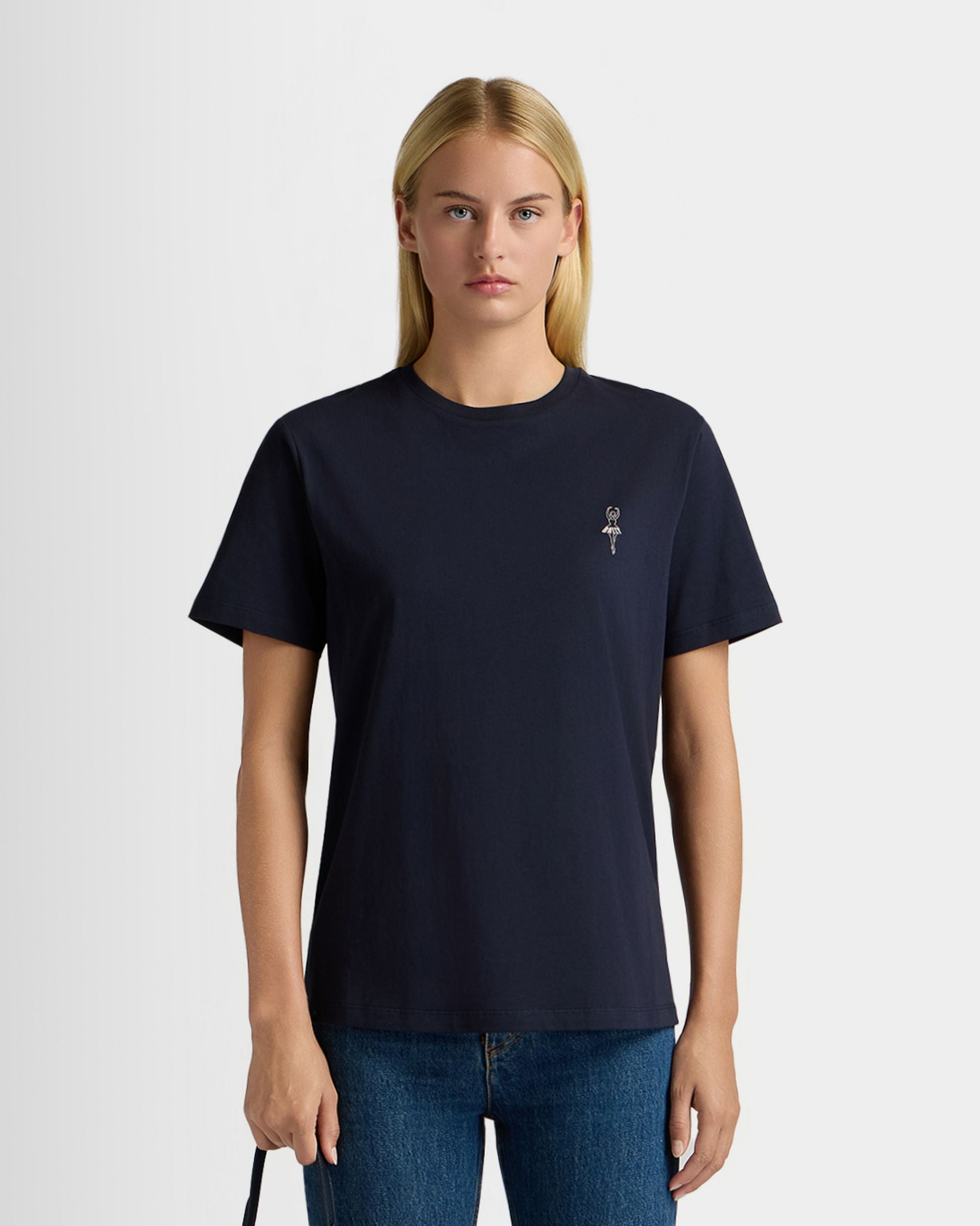 Bally Global - T-Shirt in Navy Blue Cotton with a Ballyrina - Blue