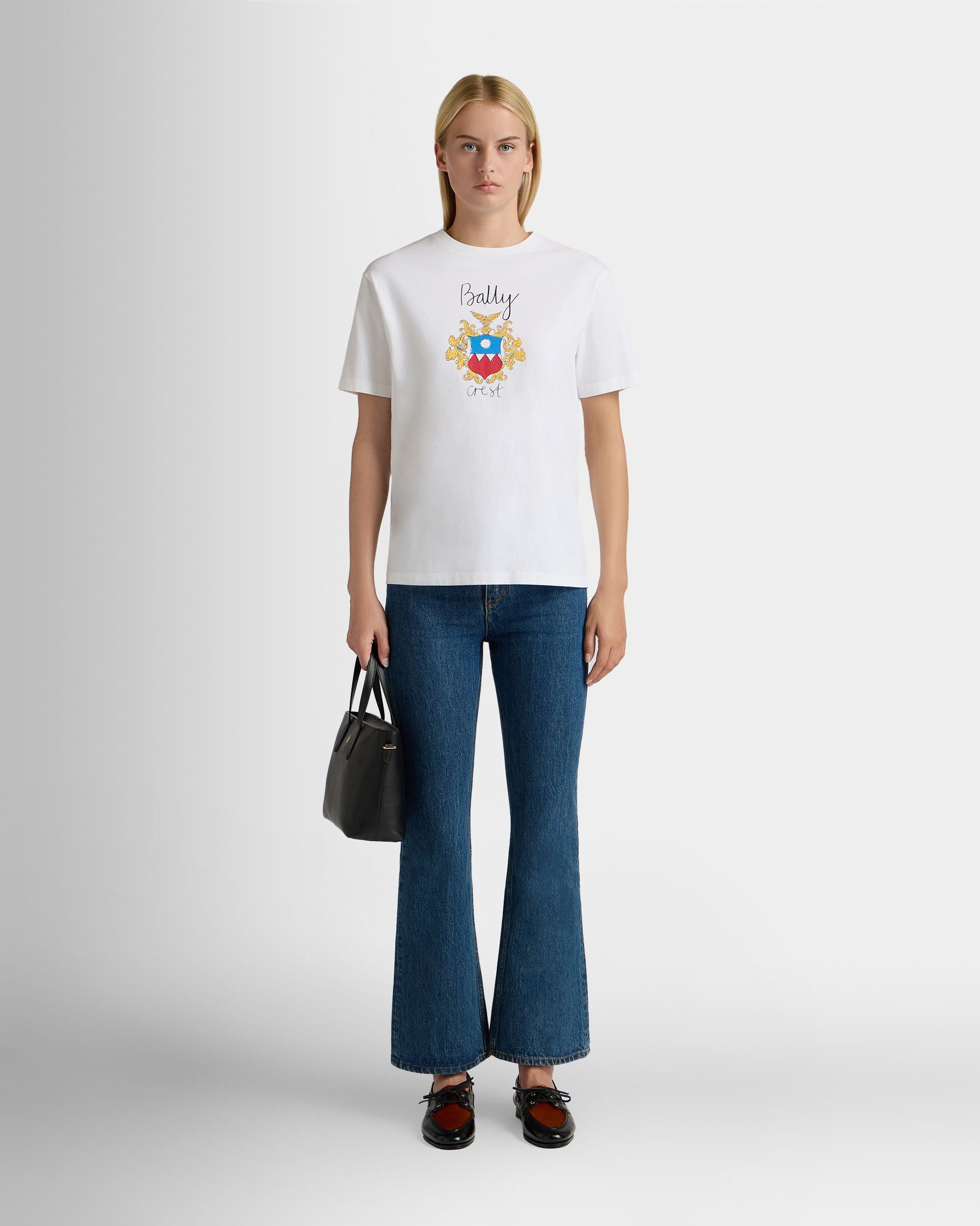 Bally Global - T-Shirt En Coton Blanc Avec Écusson Bally Crest - Blanc