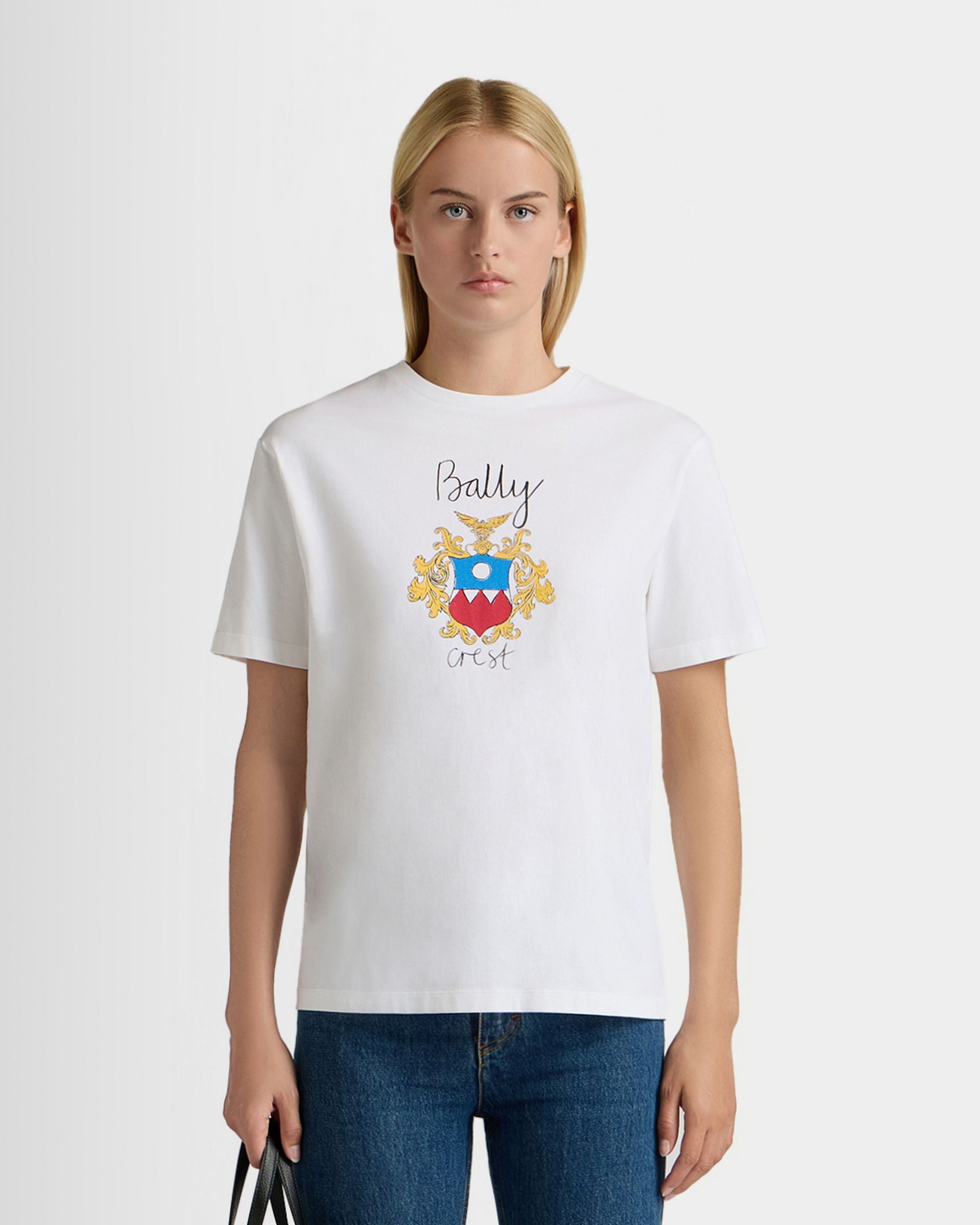 Bally Global - T-Shirt En Coton Blanc Avec Écusson Bally Crest - Blanc