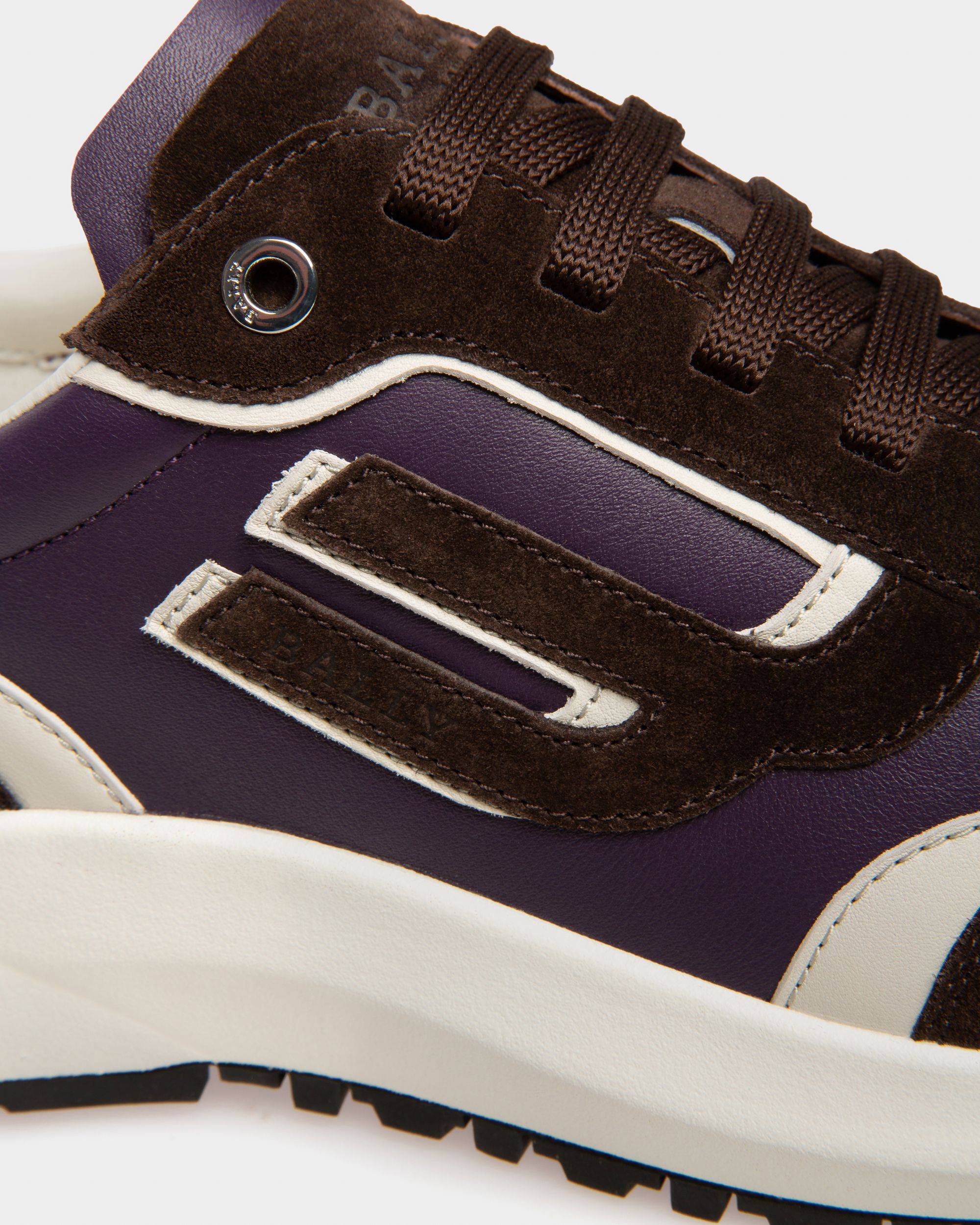 Bally Global - Demmy Leather Sneakers In Ebony Brown And Purple - Multicolore