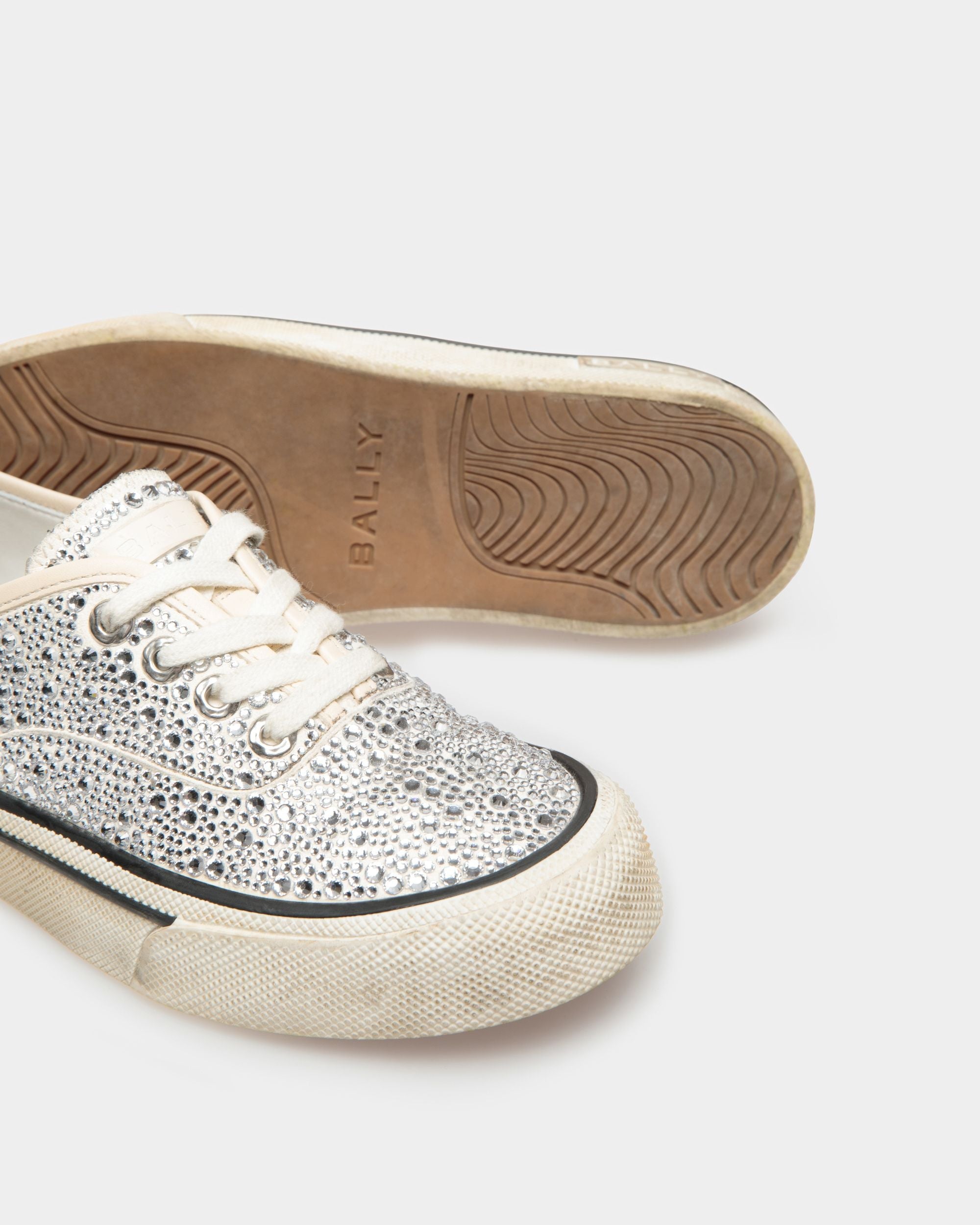 Bally Global - Sneakers Lawren En Cuir Ivoire Et Strass - Blanc
