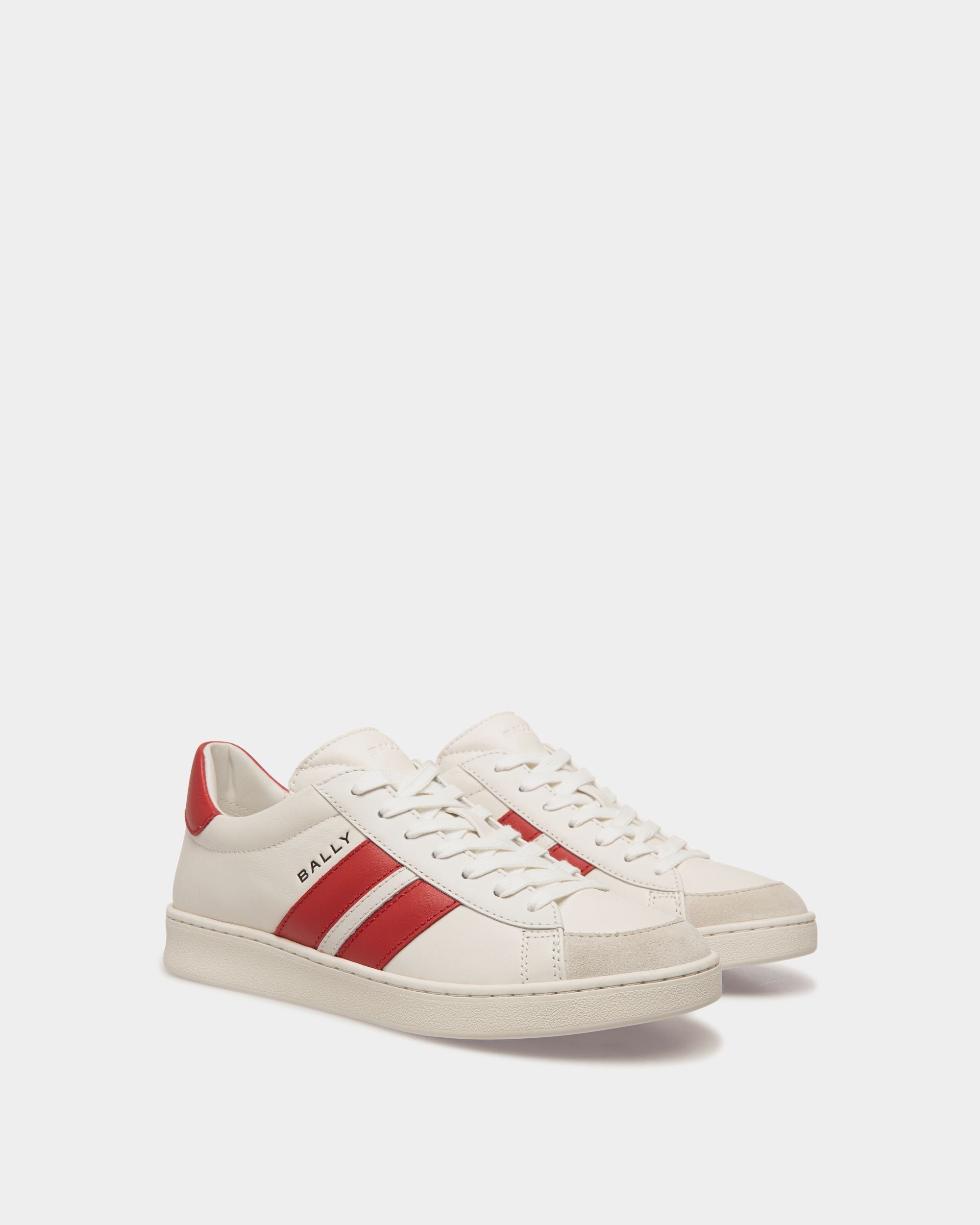 Bally Global - Tennis Sneaker in White and Candy Red Leather - Red