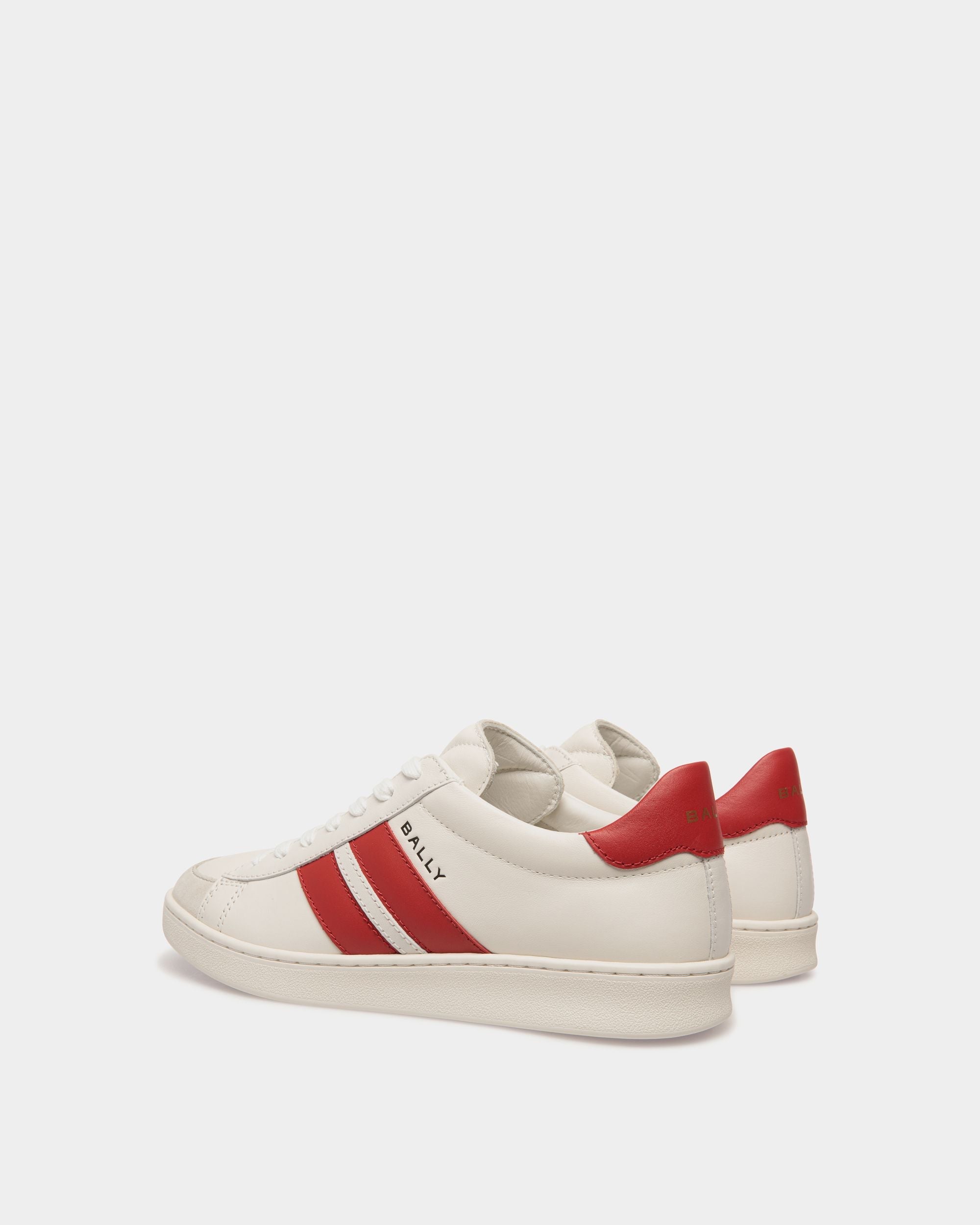 Bally Global - Tennis Sneaker in White and Candy Red Leather - Red