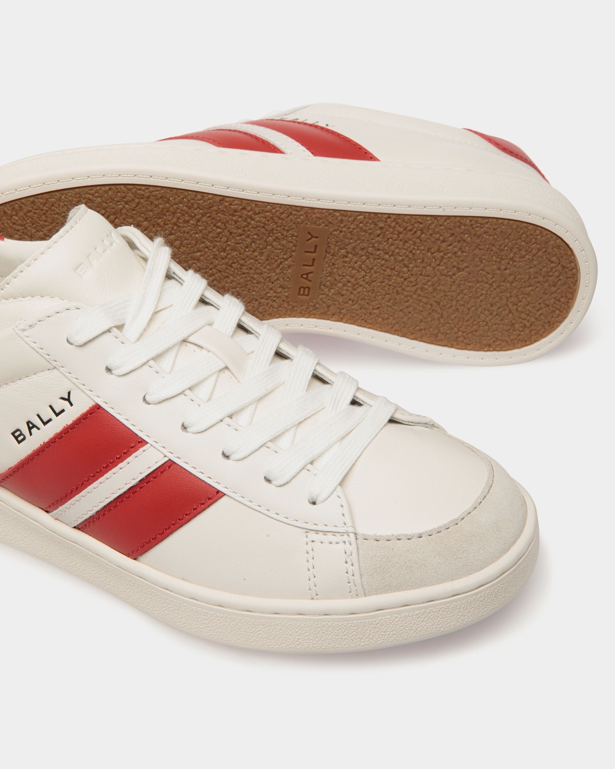 Bally Global - Tennis Sneaker in White and Candy Red Leather - Red