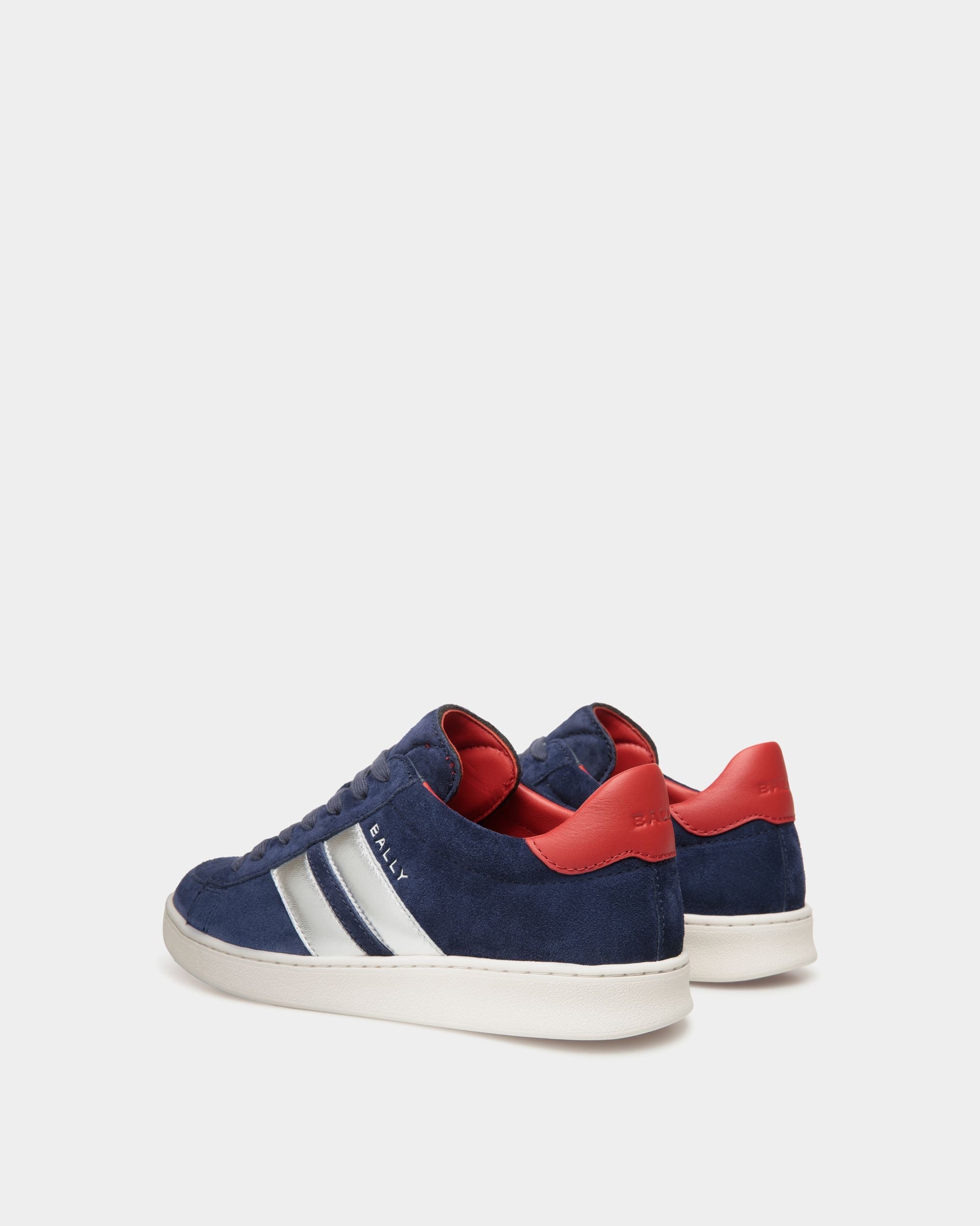 Bally Global - Tennis Sneaker In Navy Blue And Candy Red Suede Leather - Blue