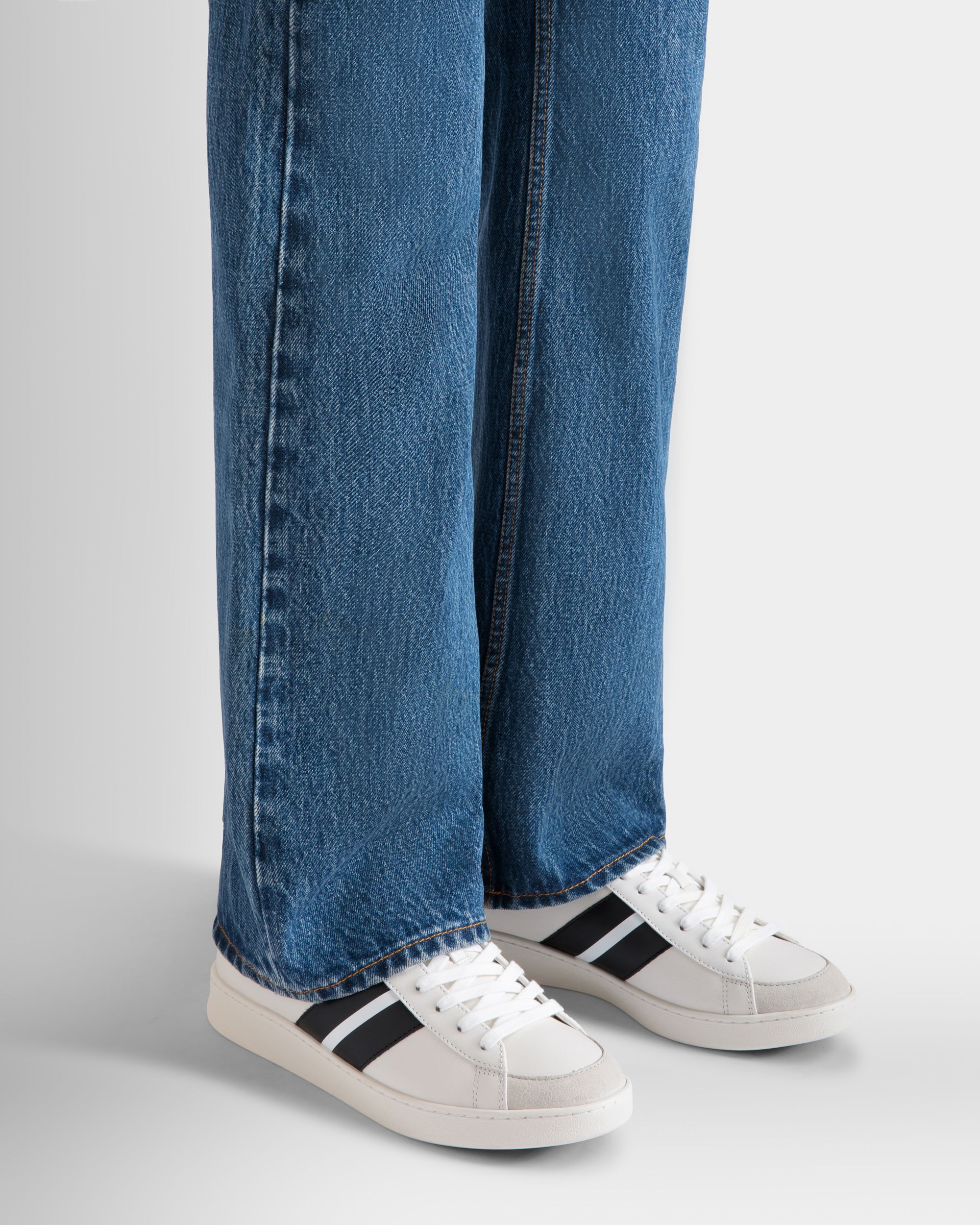 Bally Global - Sneaker Tennis En Cuir Blanc Et Noir - Blanc