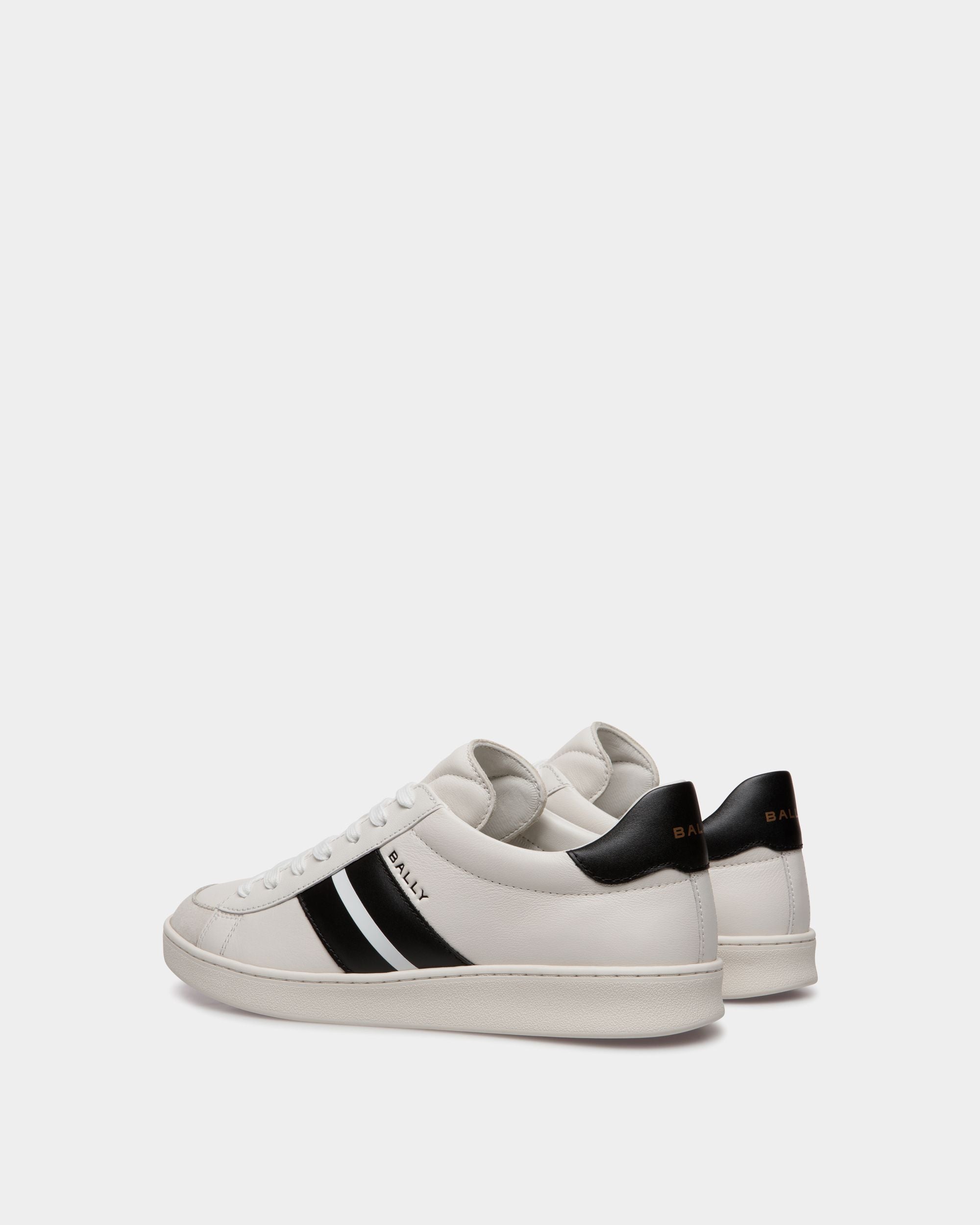Bally Global - Sneaker Tennis En Cuir Blanc Et Noir - Blanc