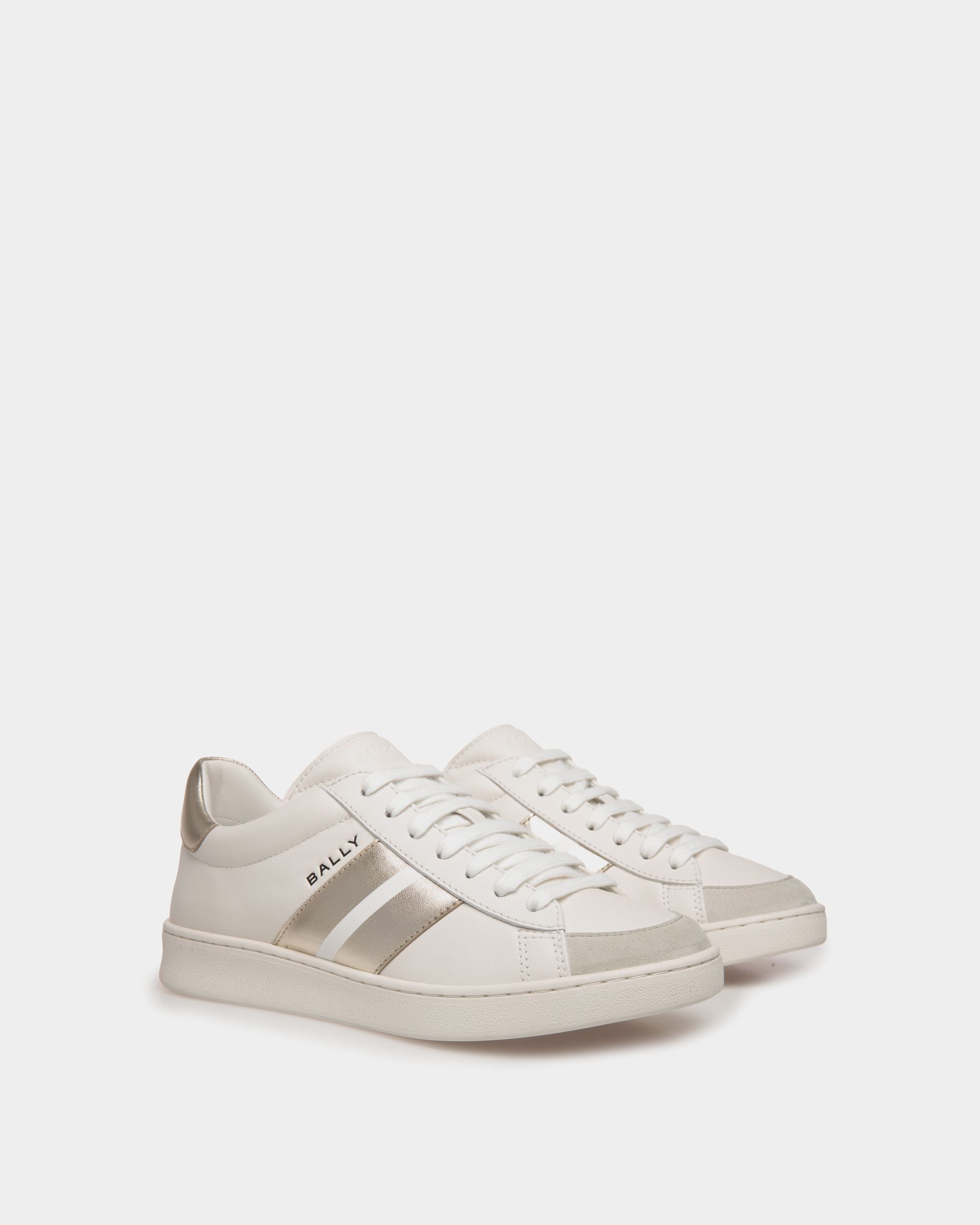 Bally Global - Tennis Sneaker In White And Gold Leather - Blanc