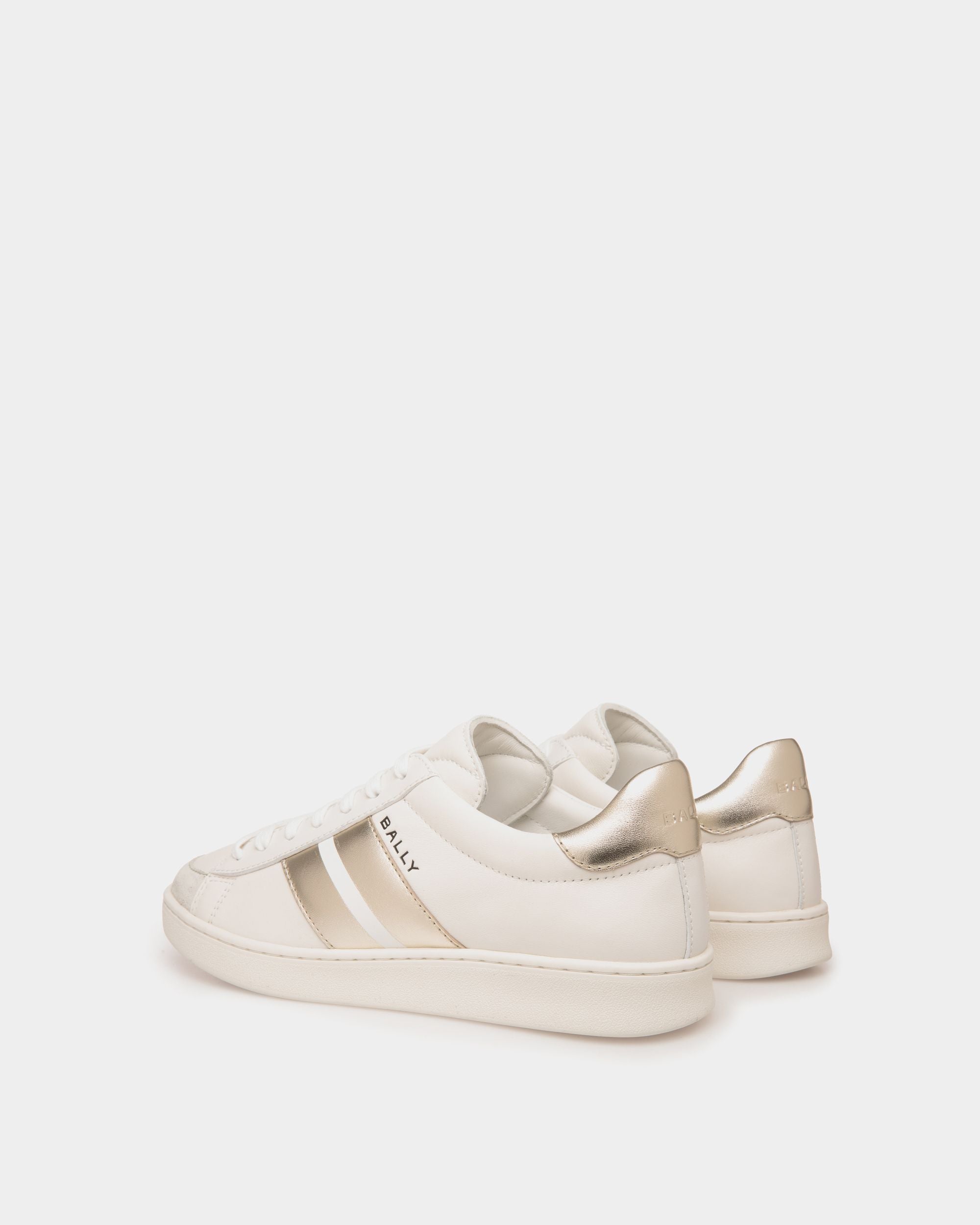 Bally Global - Tennis Sneaker In White And Gold Leather - Blanc