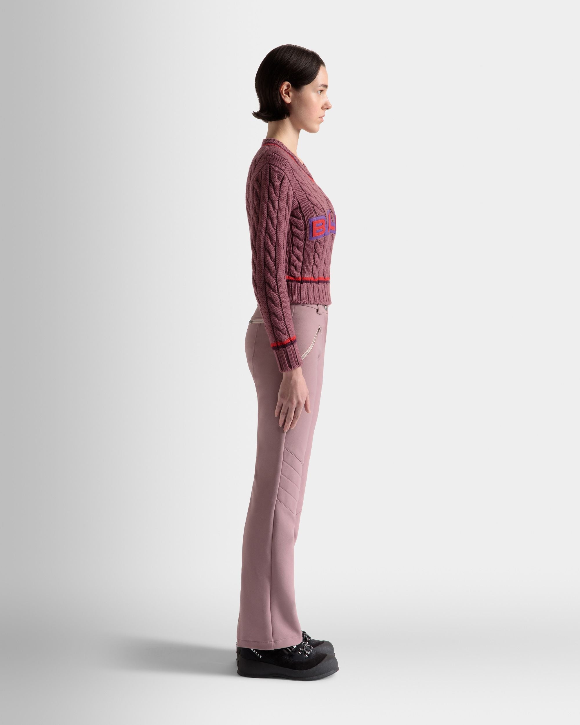 Bally Global - V-Neck Sweater In Light Pink Wool - Purple
