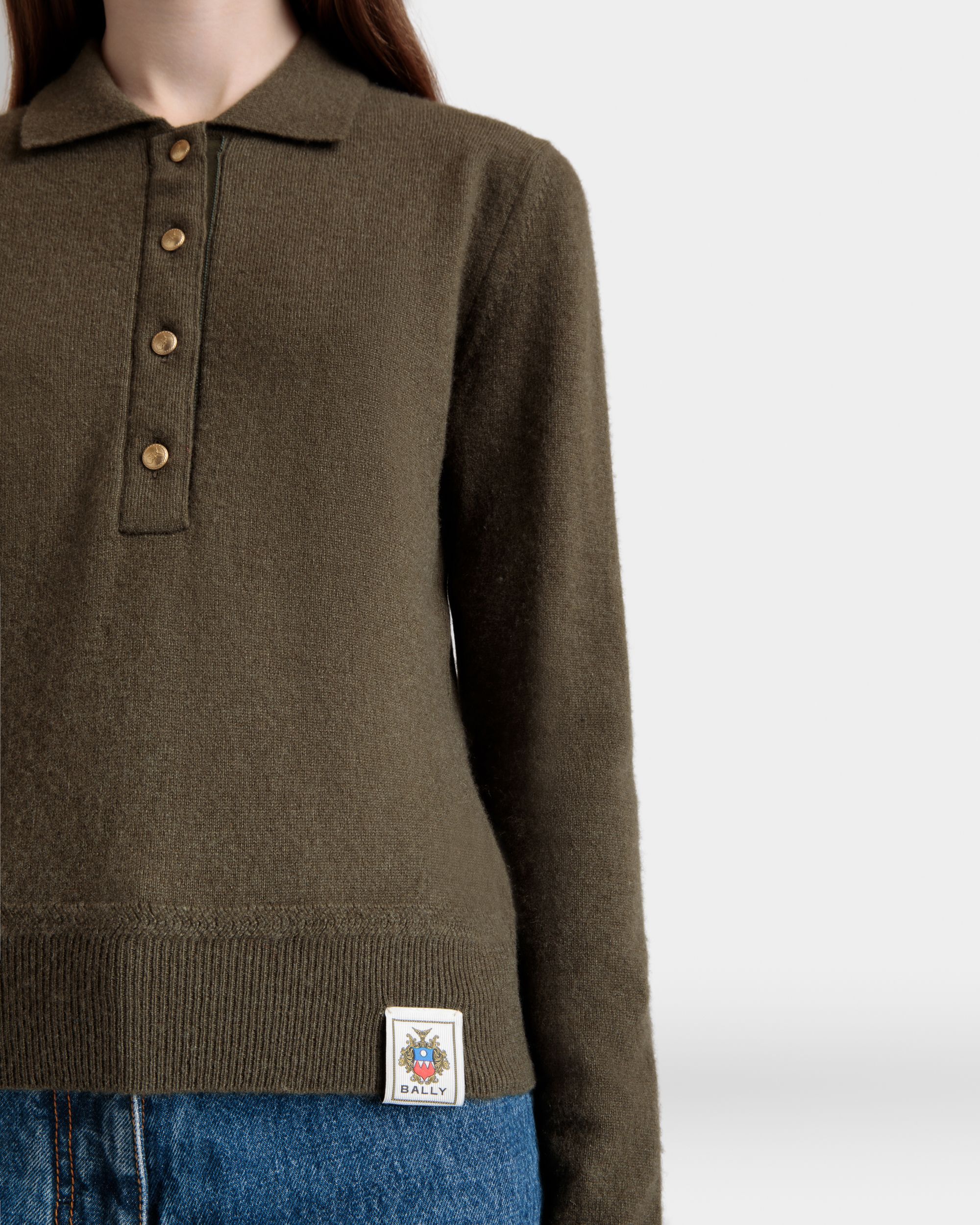 Bally Global - Knit Polo In Military Green Cashmere - Green