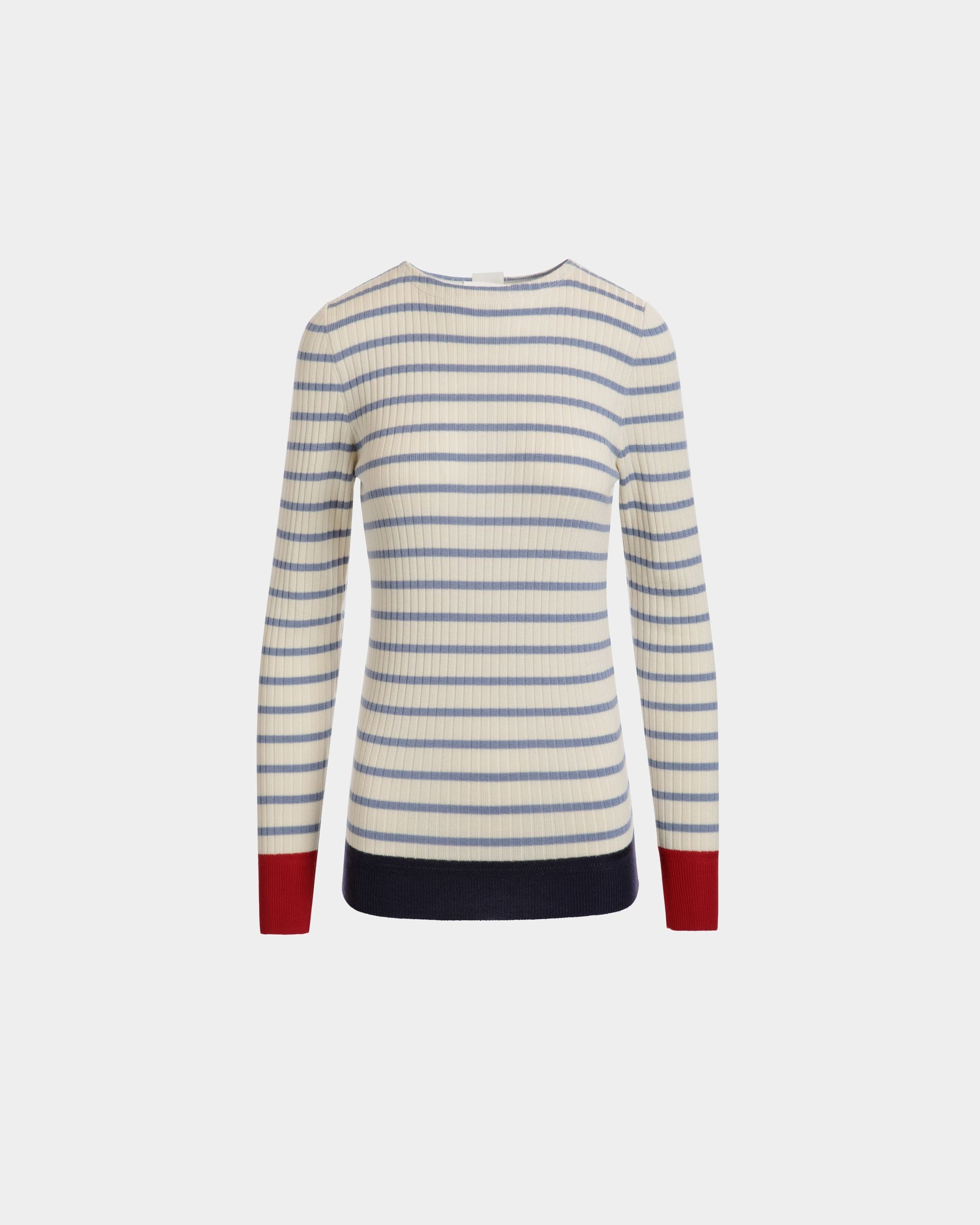 Bally Global - Long Sleeve Top in an Ivory And Light Blue Wool Blend - White
