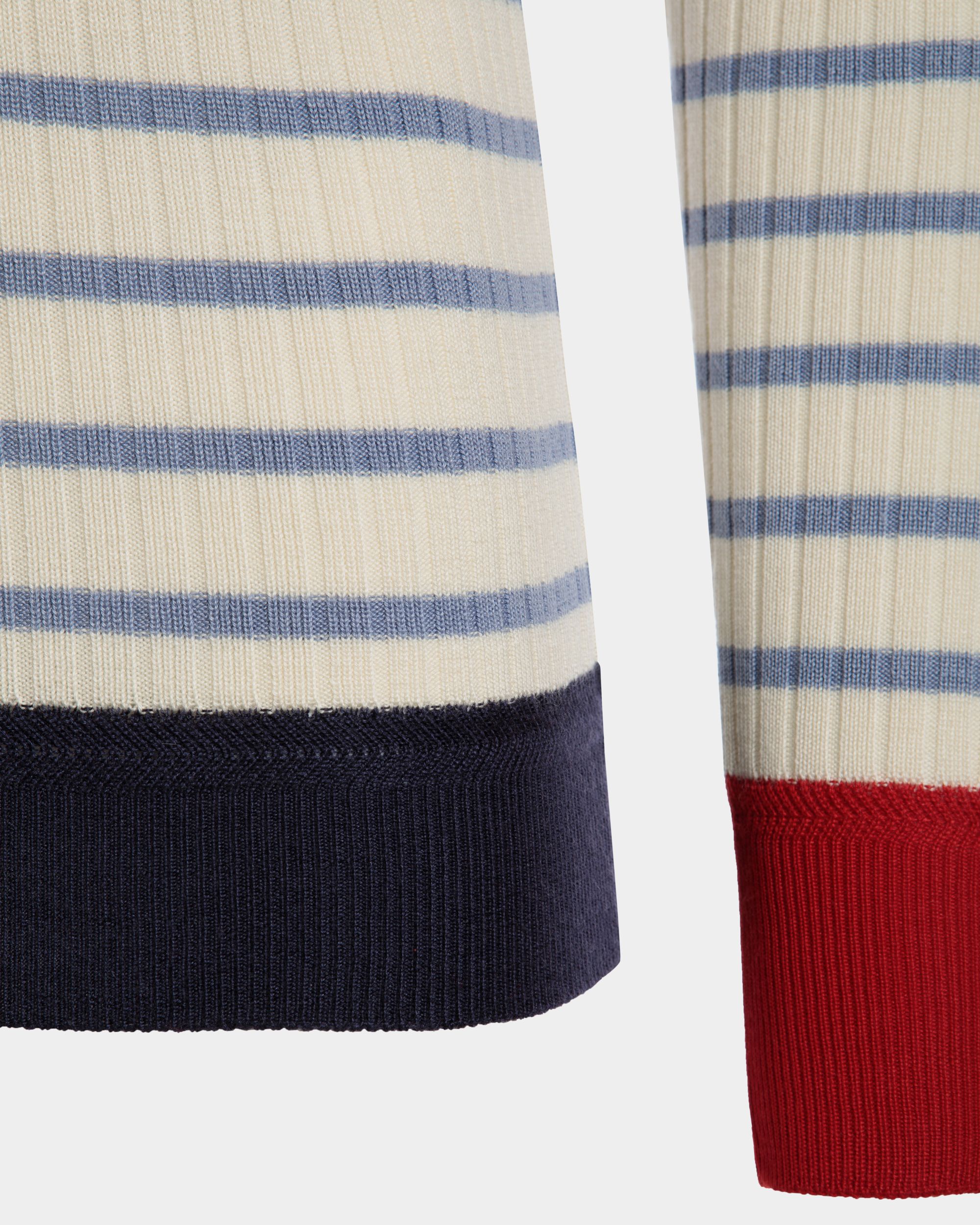 Bally Global - Long Sleeve Top in an Ivory And Light Blue Wool Blend - White