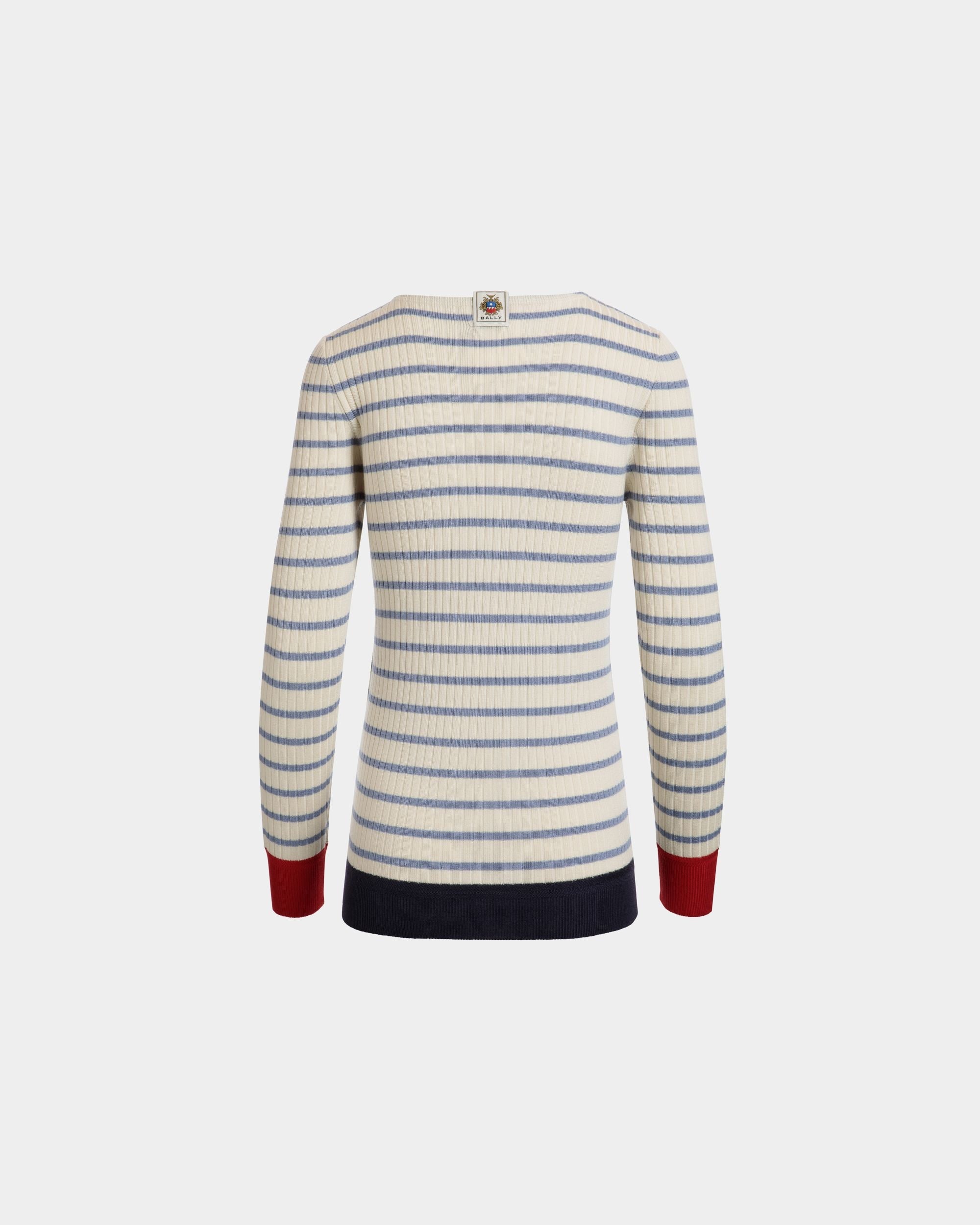Bally Global - Long Sleeve Top in an Ivory And Light Blue Wool Blend - White