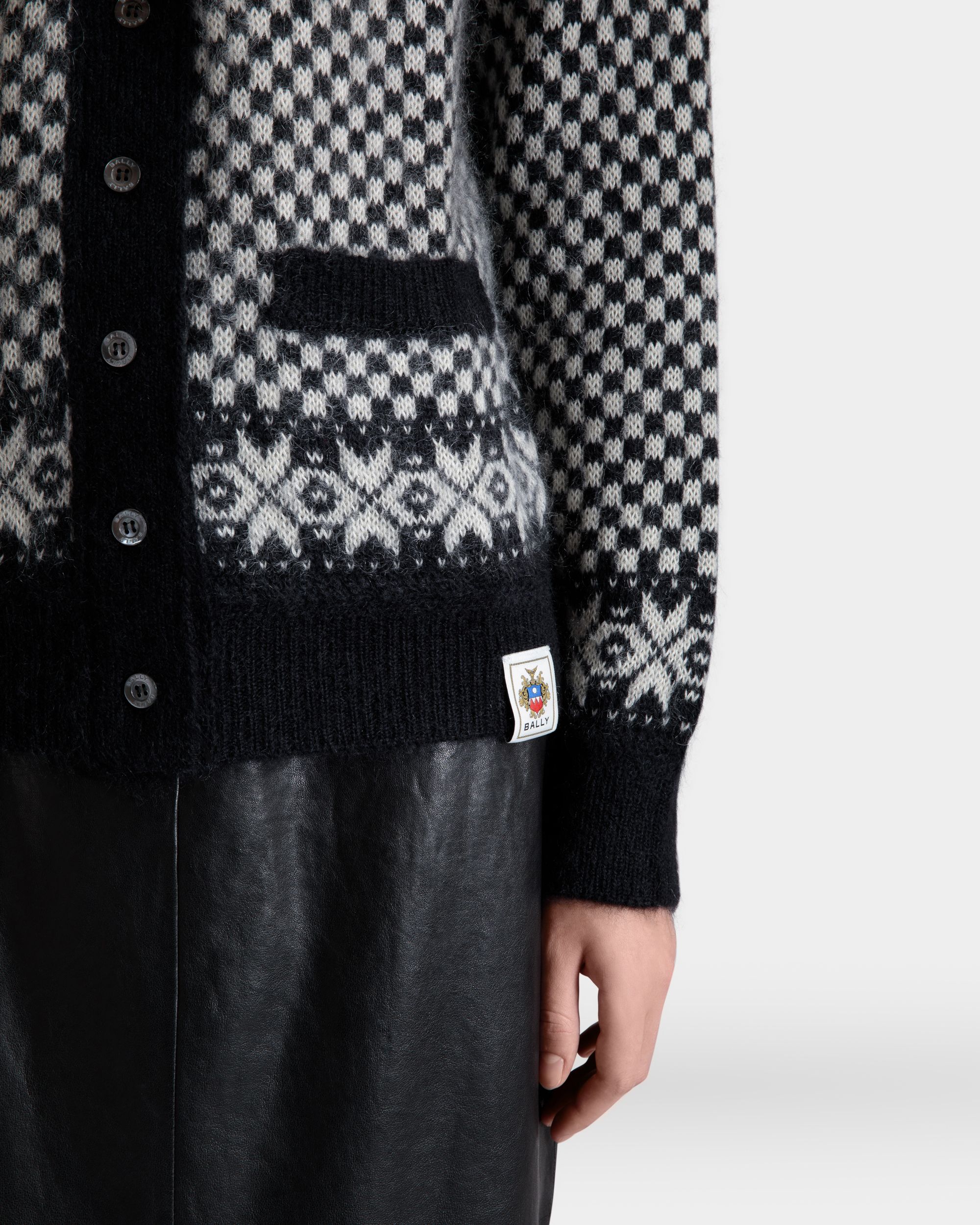 Bally Global - Cardigan In Black And White Mohair And Silk - Multicolore