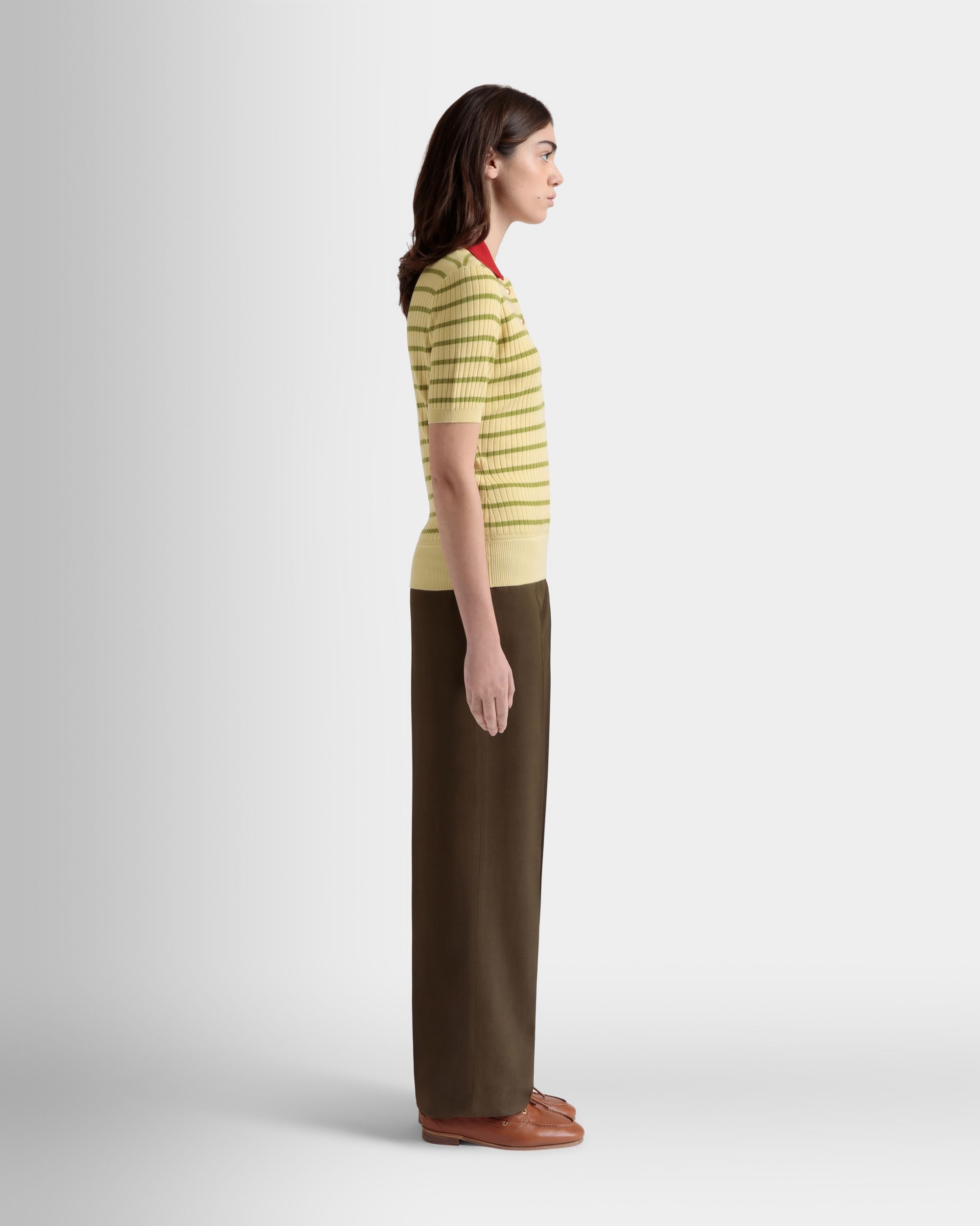 Bally Global - Knit Polo in a Dusty Yellow Wool Blend - Yellow