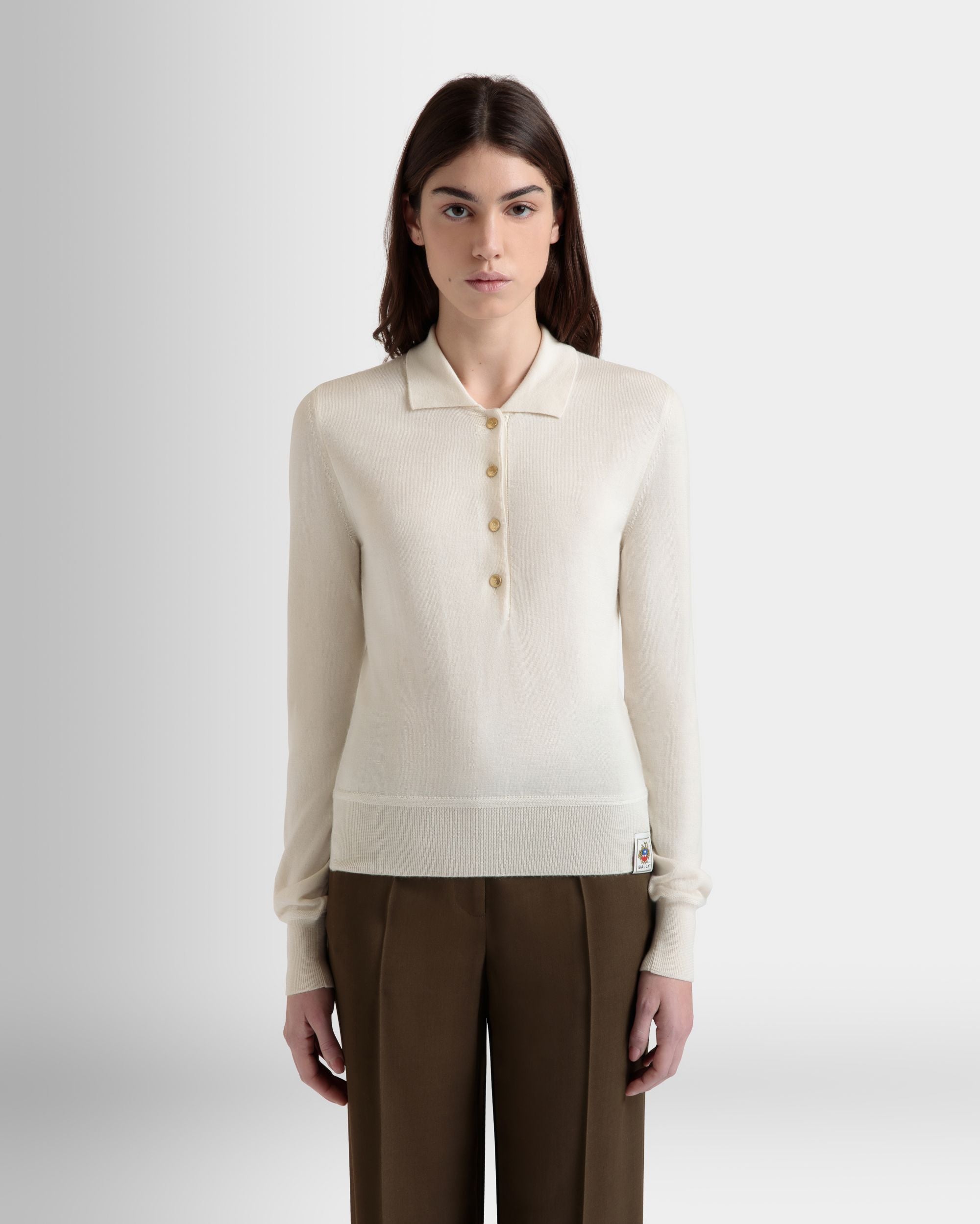 Bally Global - Polo À Manches Longues En Cachemire Et Soie Ivoire - Blanc