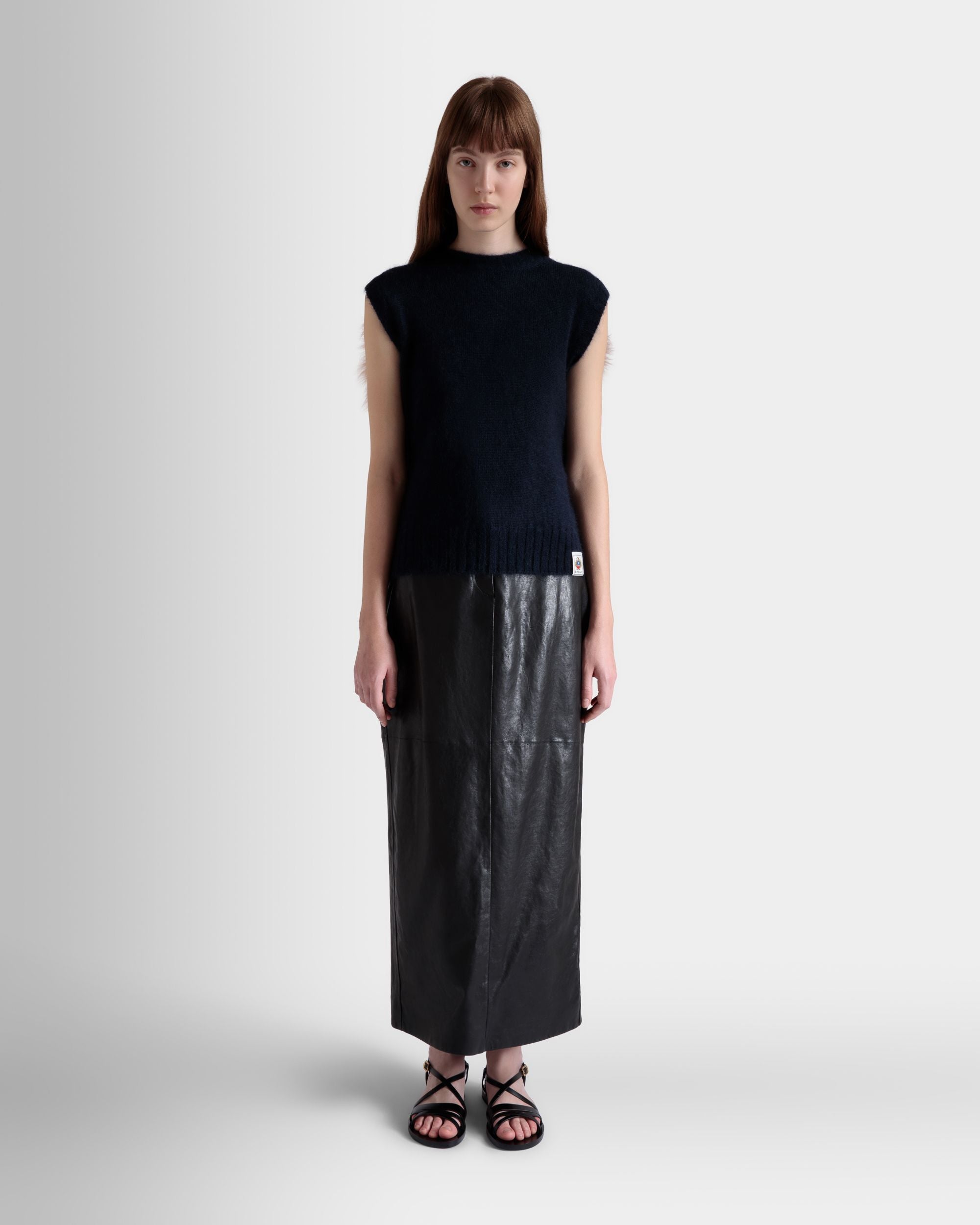 Bally Global - Knit Vest In Navy Blue And Praline Beige Mohair And Silk - Blue