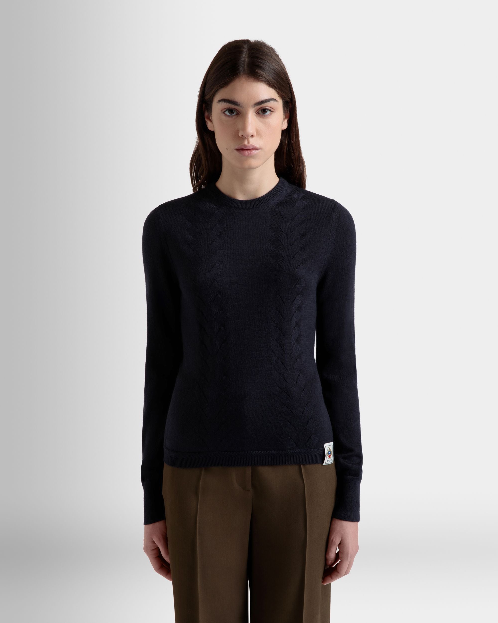 Bally Global - Camiseta De Manga Larga De Cachemira Y Seda Navy Blue - Azul