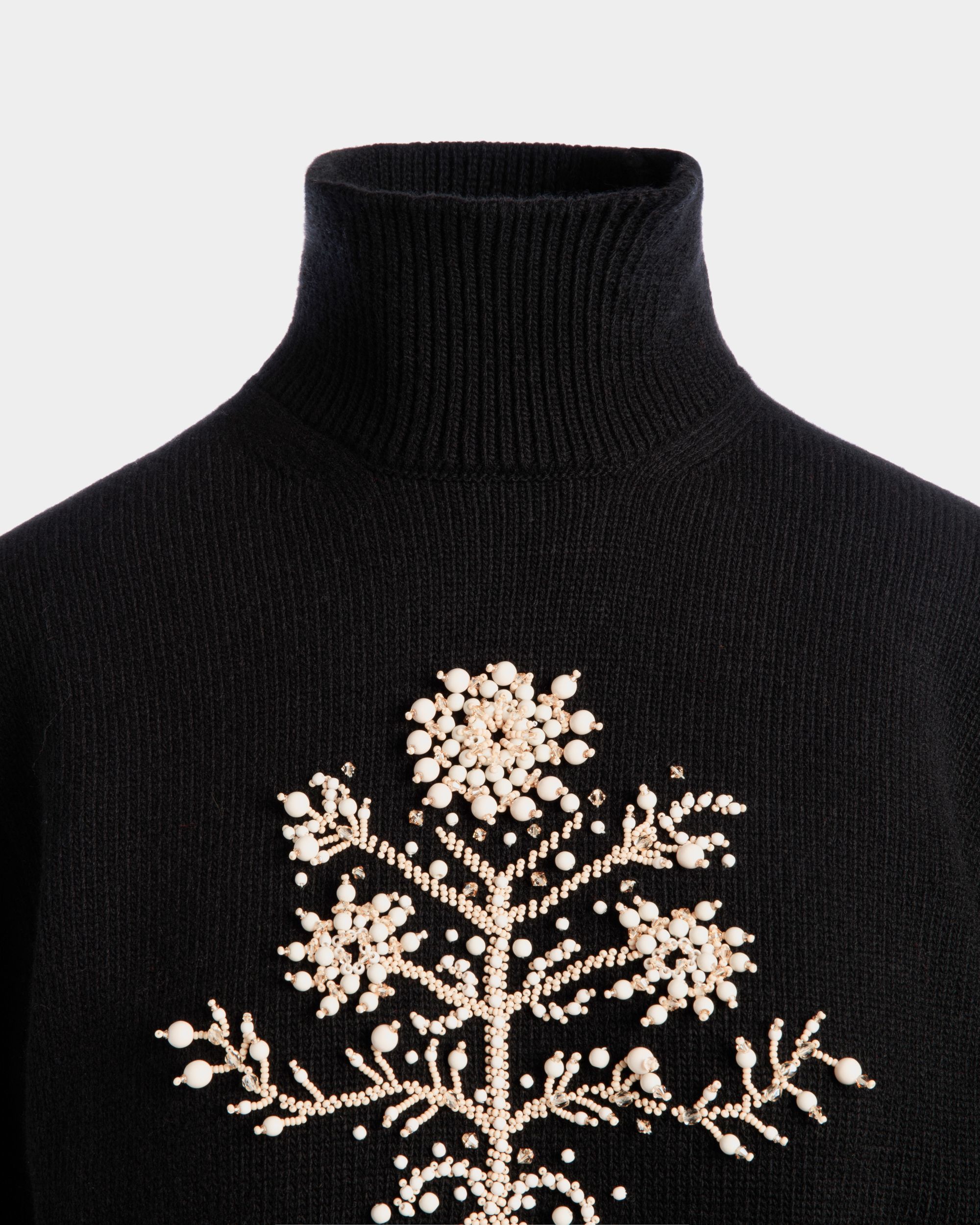 Bally Global - Winter Capsule Turtleneck Sweater with a Heritage Flower in Black Wool - Black
