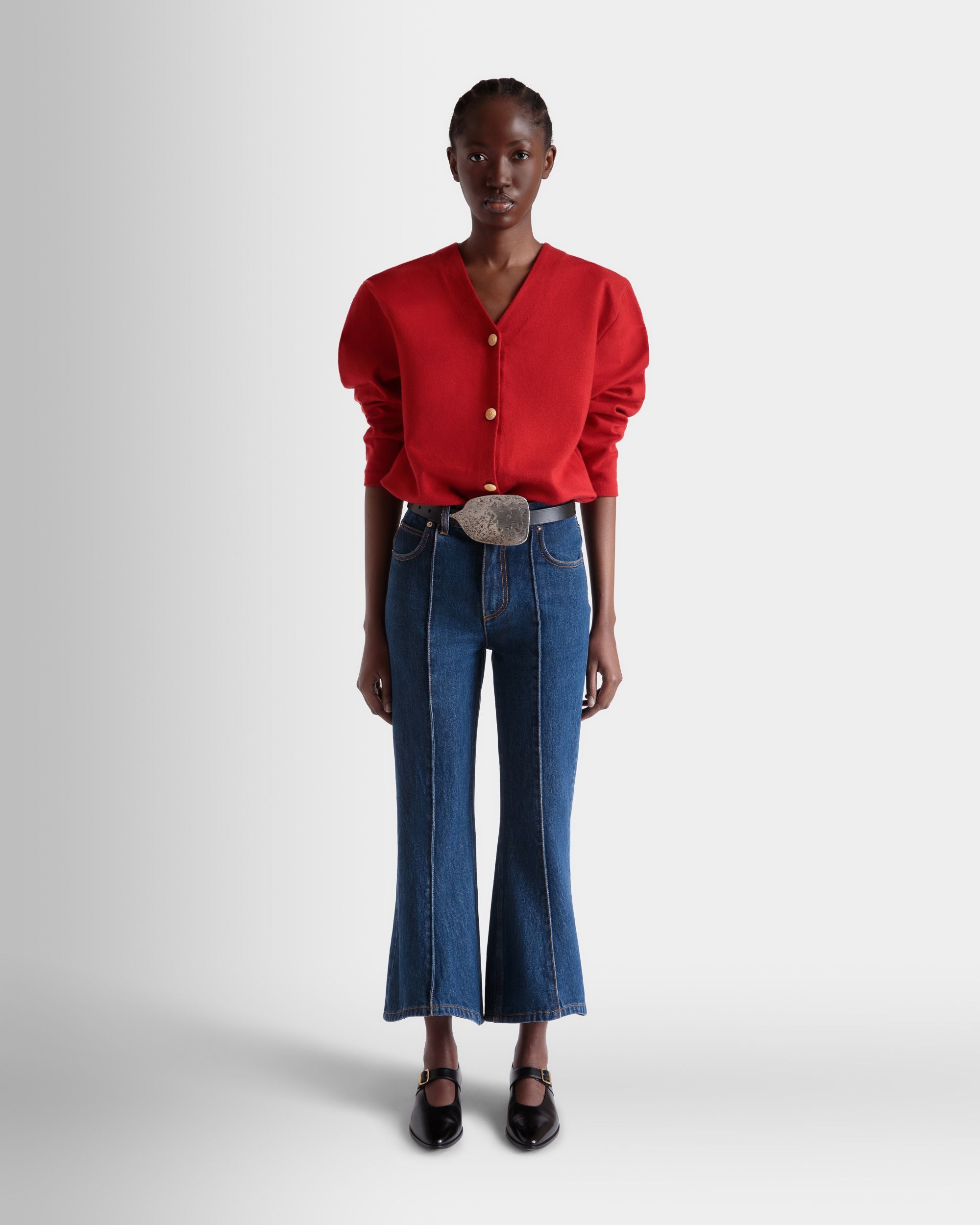 Bally Global - Cardigan in a Red Wool And Silk Blend - Red