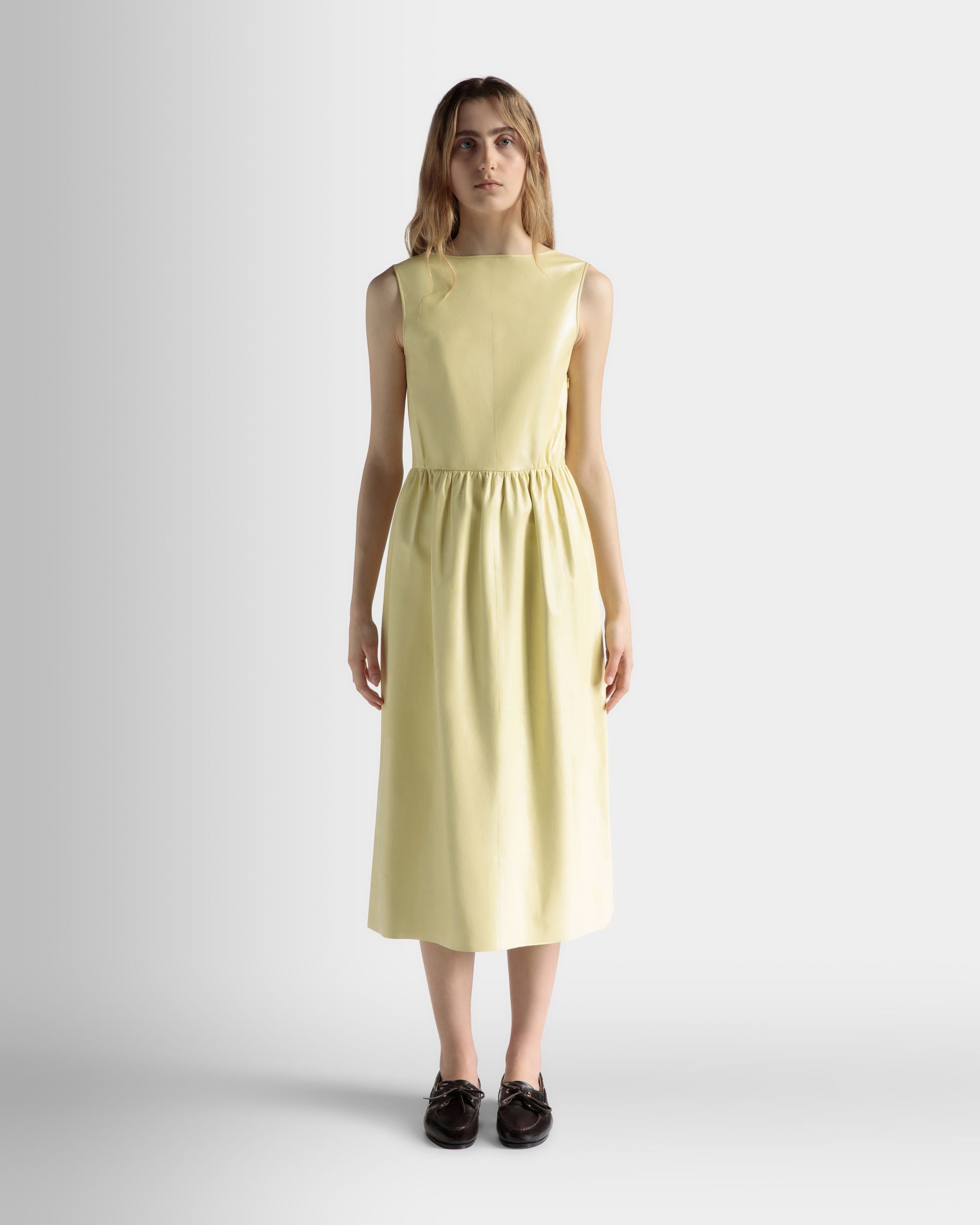 Bally Global - Sleeveless Midi Dress in Vanana Yellow Leather - Yellow