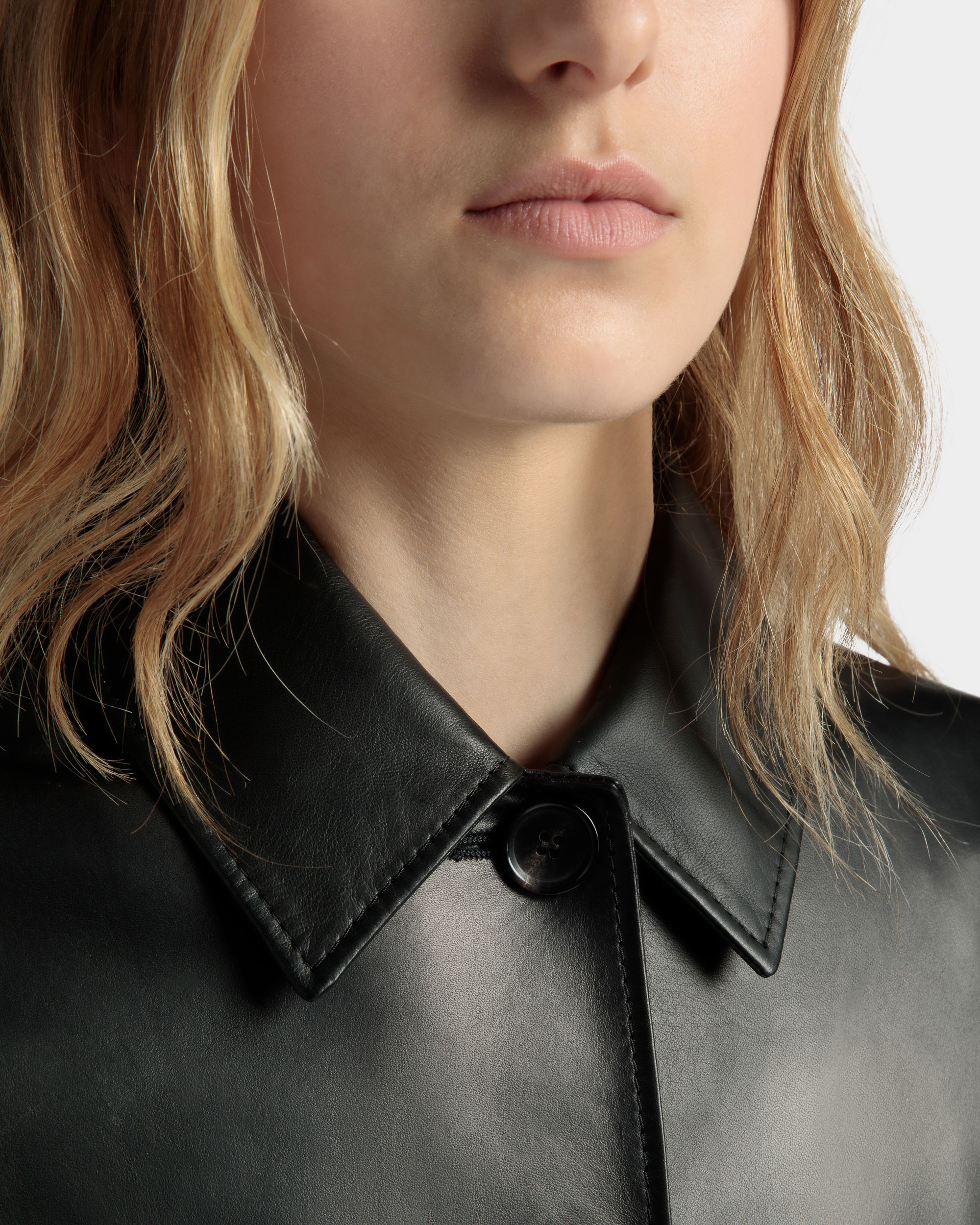 Bally Global - Belted Midi Coat in Black Leather - Black