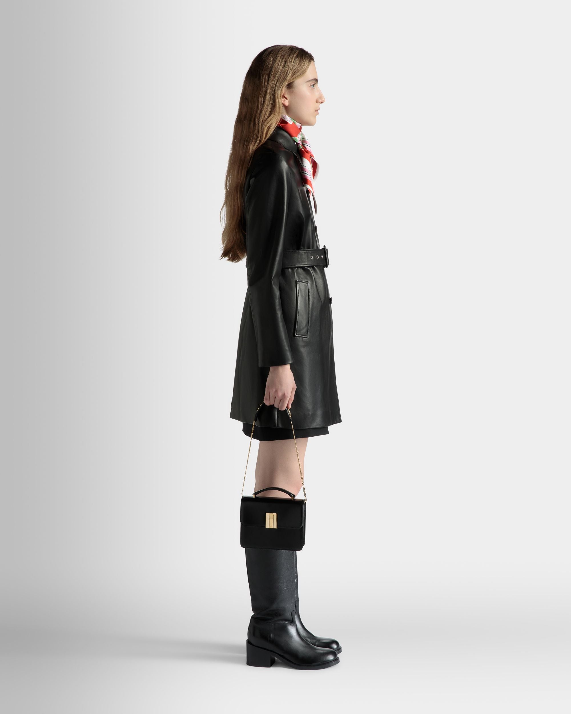 Bally Global - Belted Midi Coat in Black Leather - Black