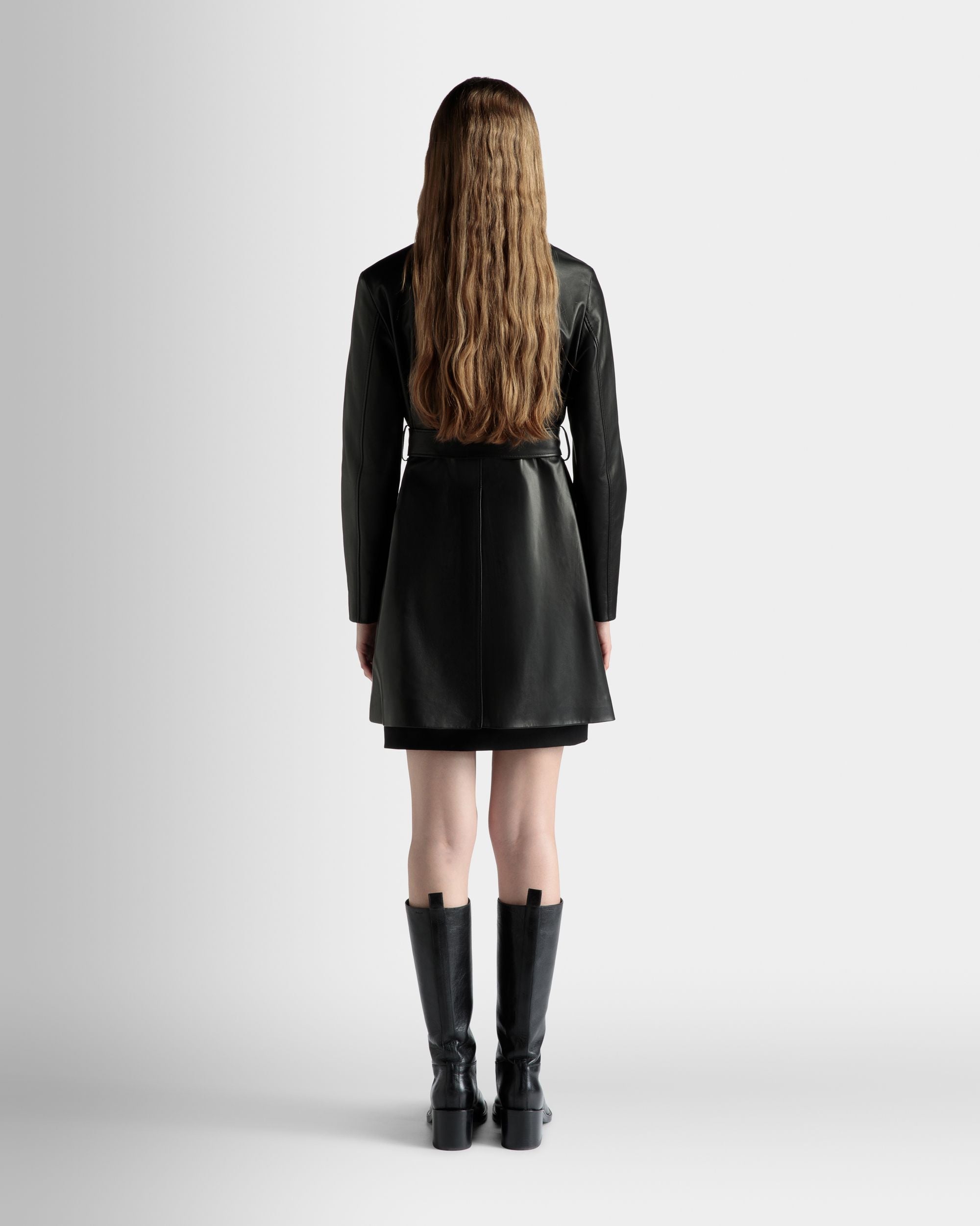 Bally Global - Belted Midi Coat in Black Leather - Black