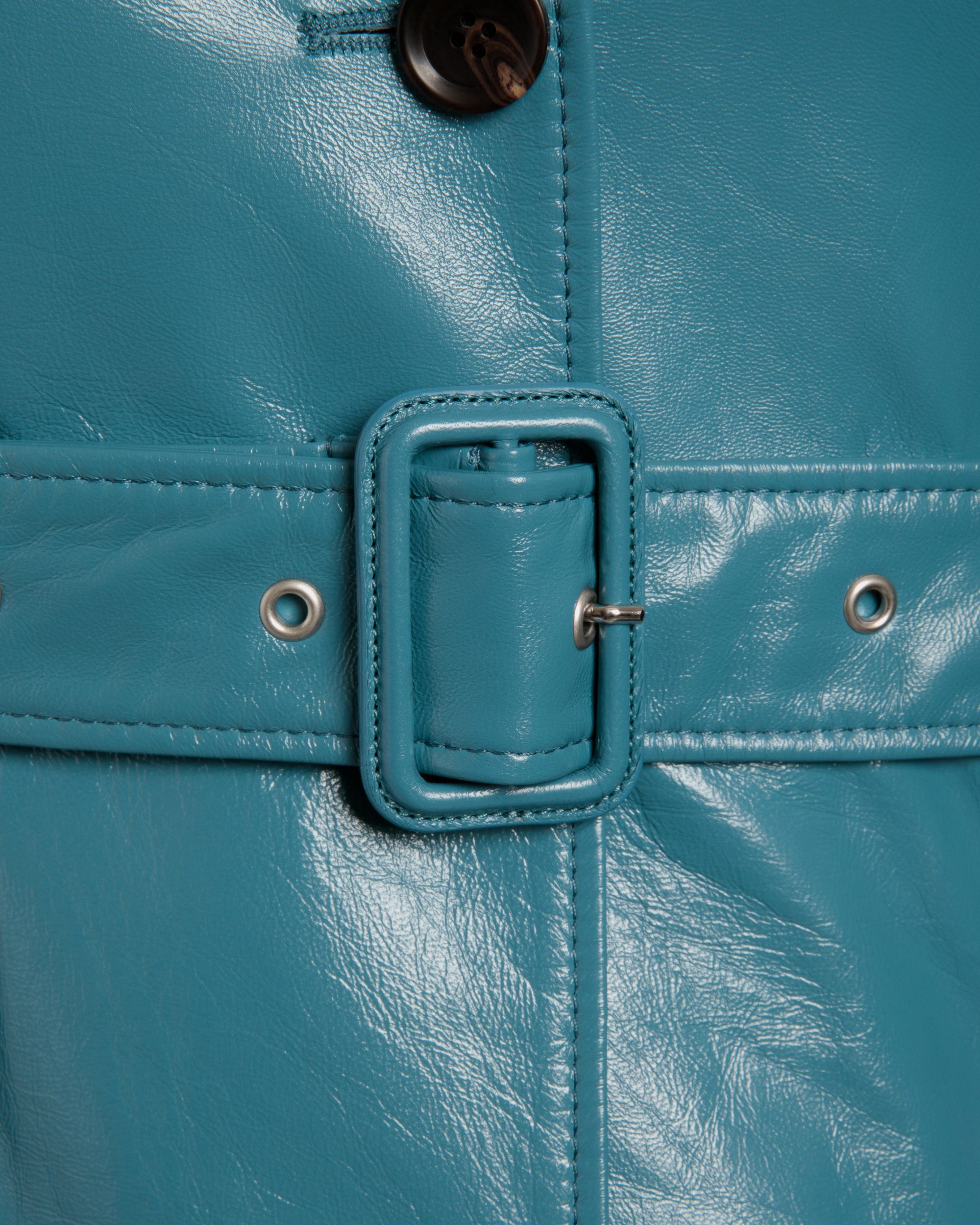Bally Global - Belted Coat in Medium Blue Leather - Blue