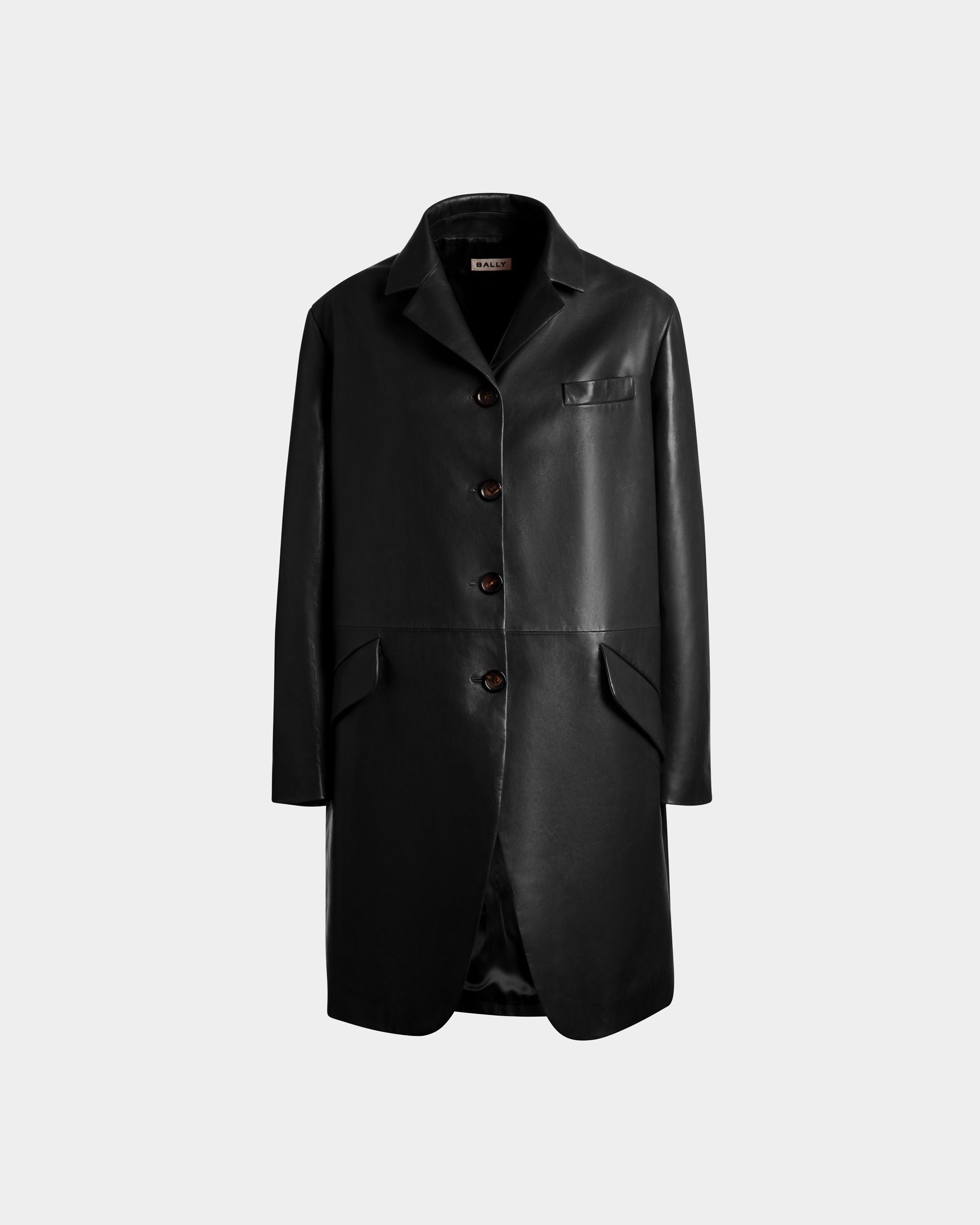 Bally Global - Abrigo Midi De Botonadura Simple De Piel Negra - Negro
