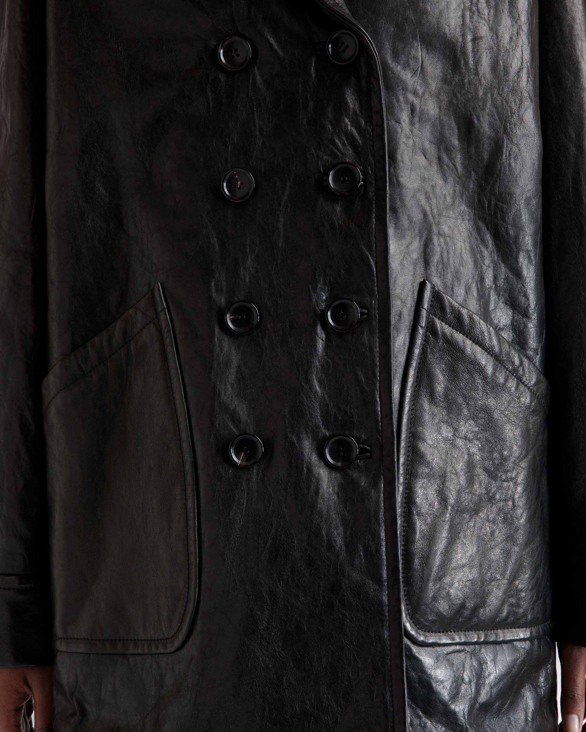 Bally Global - Double-Breasted Midi Coat In Black Leather - Black