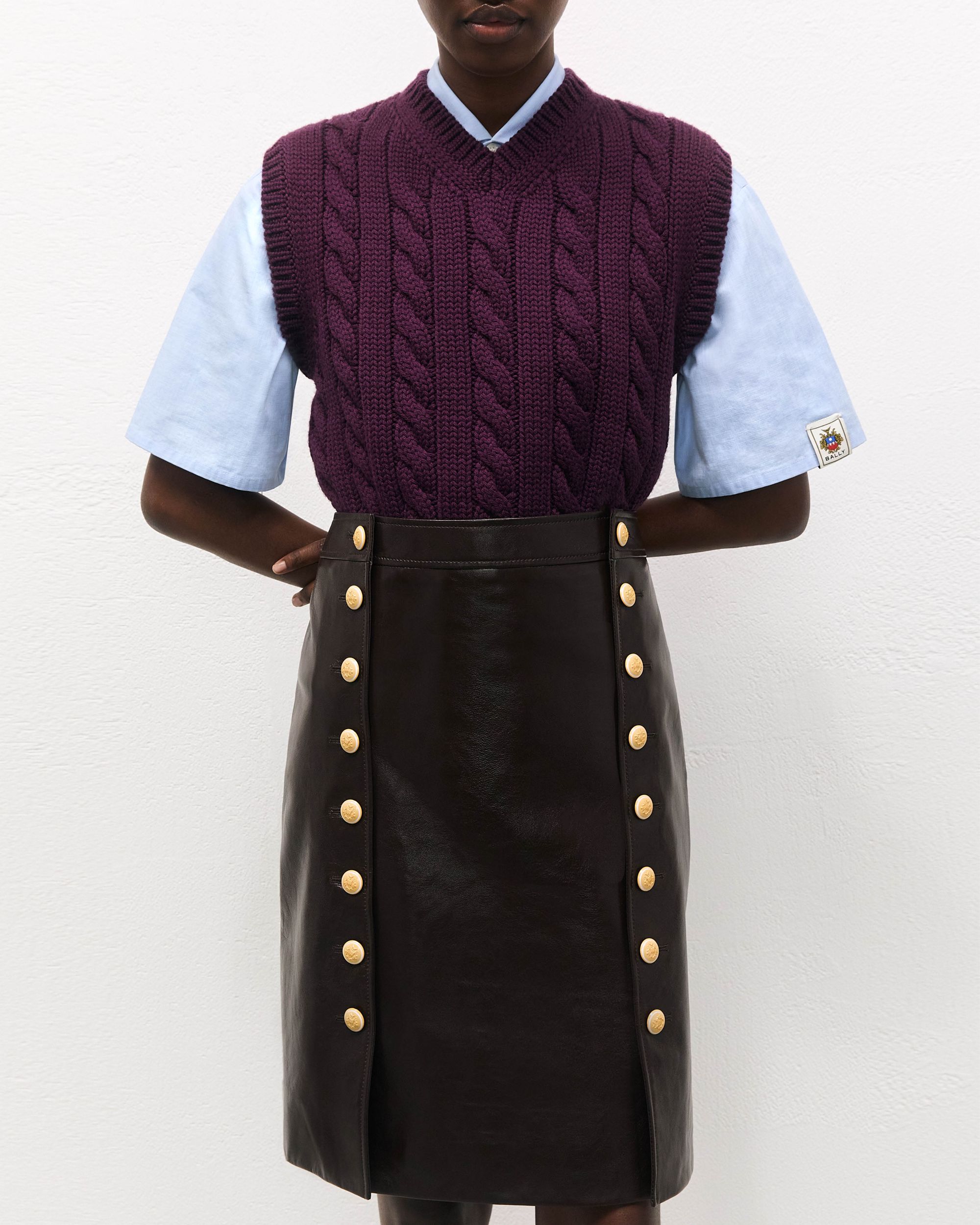 Bally Global - Midi Skirt in Brown Leather - Brown