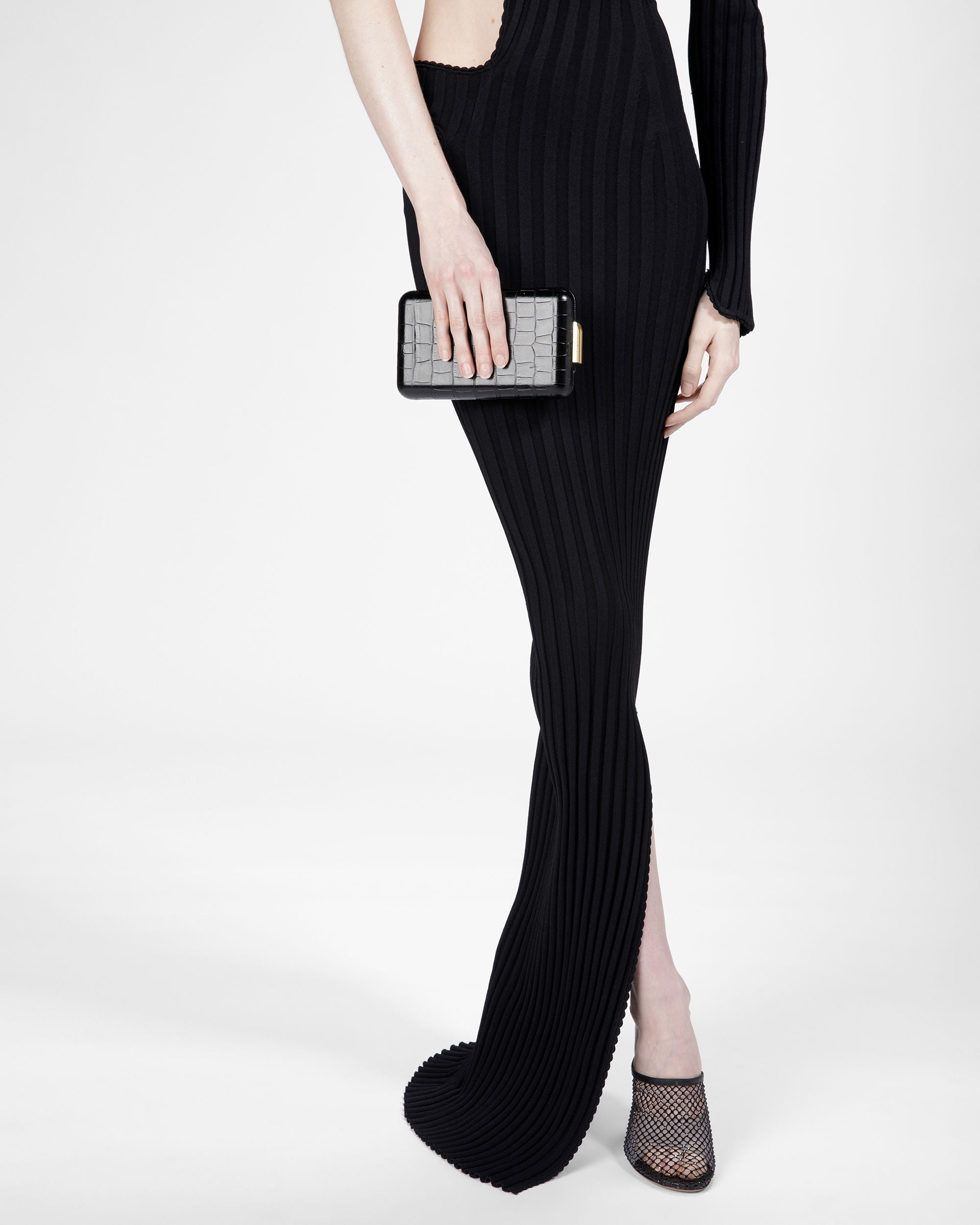 Bally Global - Structured Microbag In Crocodile Embossed Leather - Black