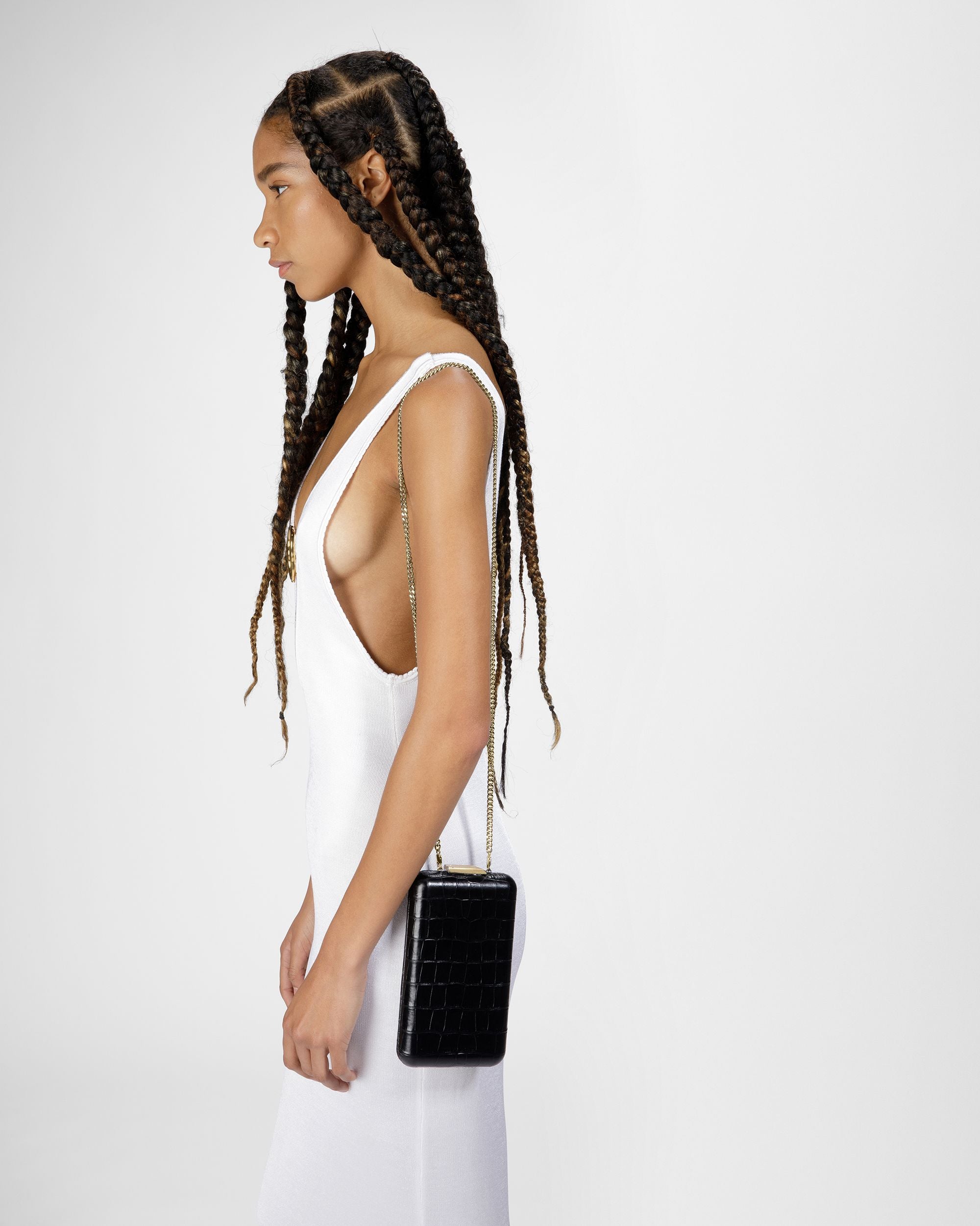 Bally Global - Structured Microbag In Crocodile Embossed Leather - Black