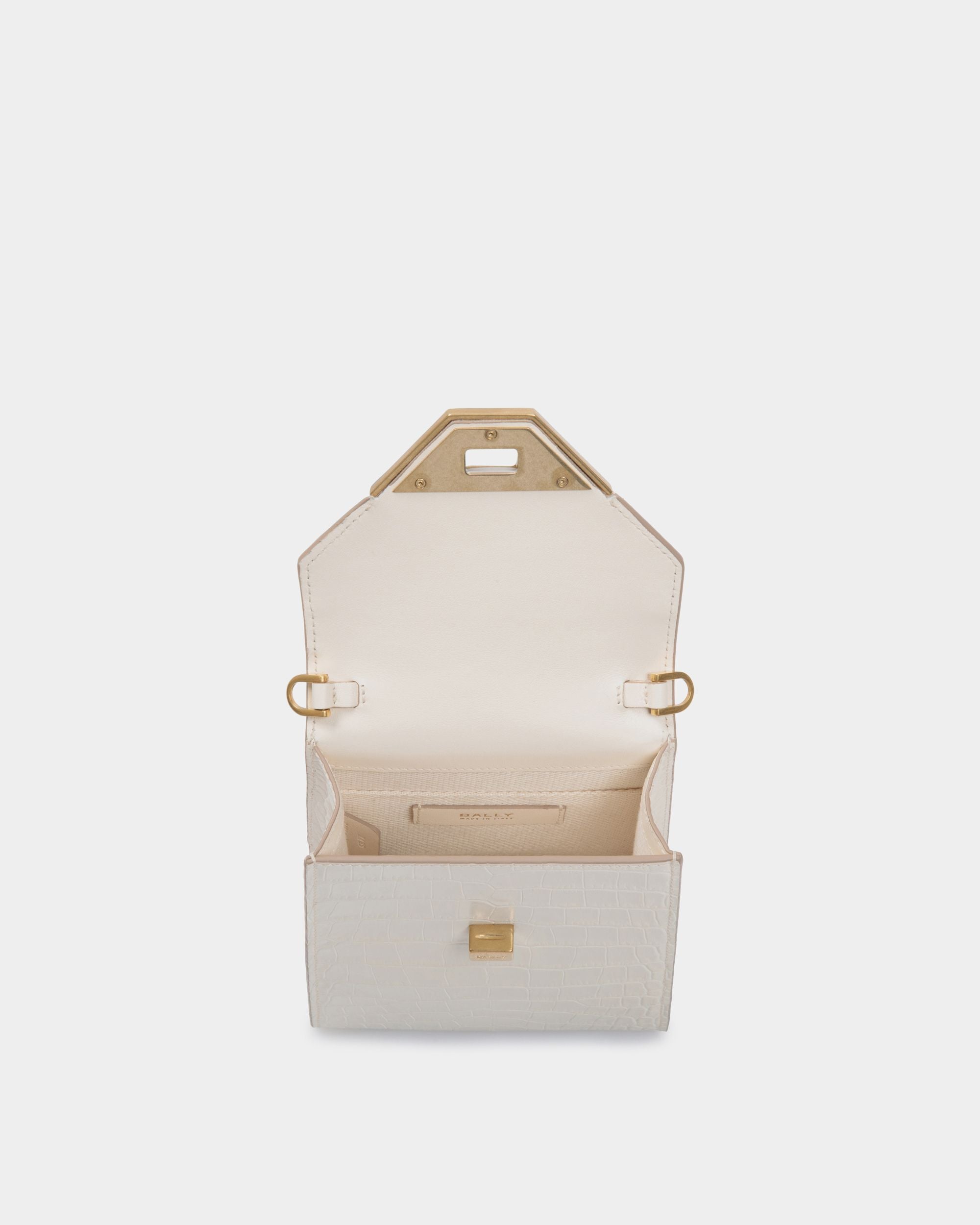 Bally Global - Tilt Phone Bag in White Crocodile Print Leather - White