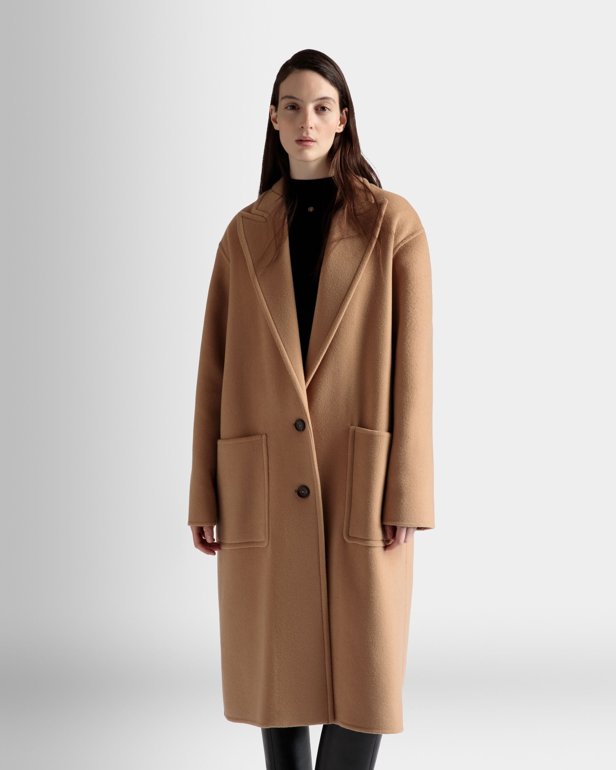 Bally Global - Single-Breasted Coat In Camel Cashmere Wool Mix - Brown