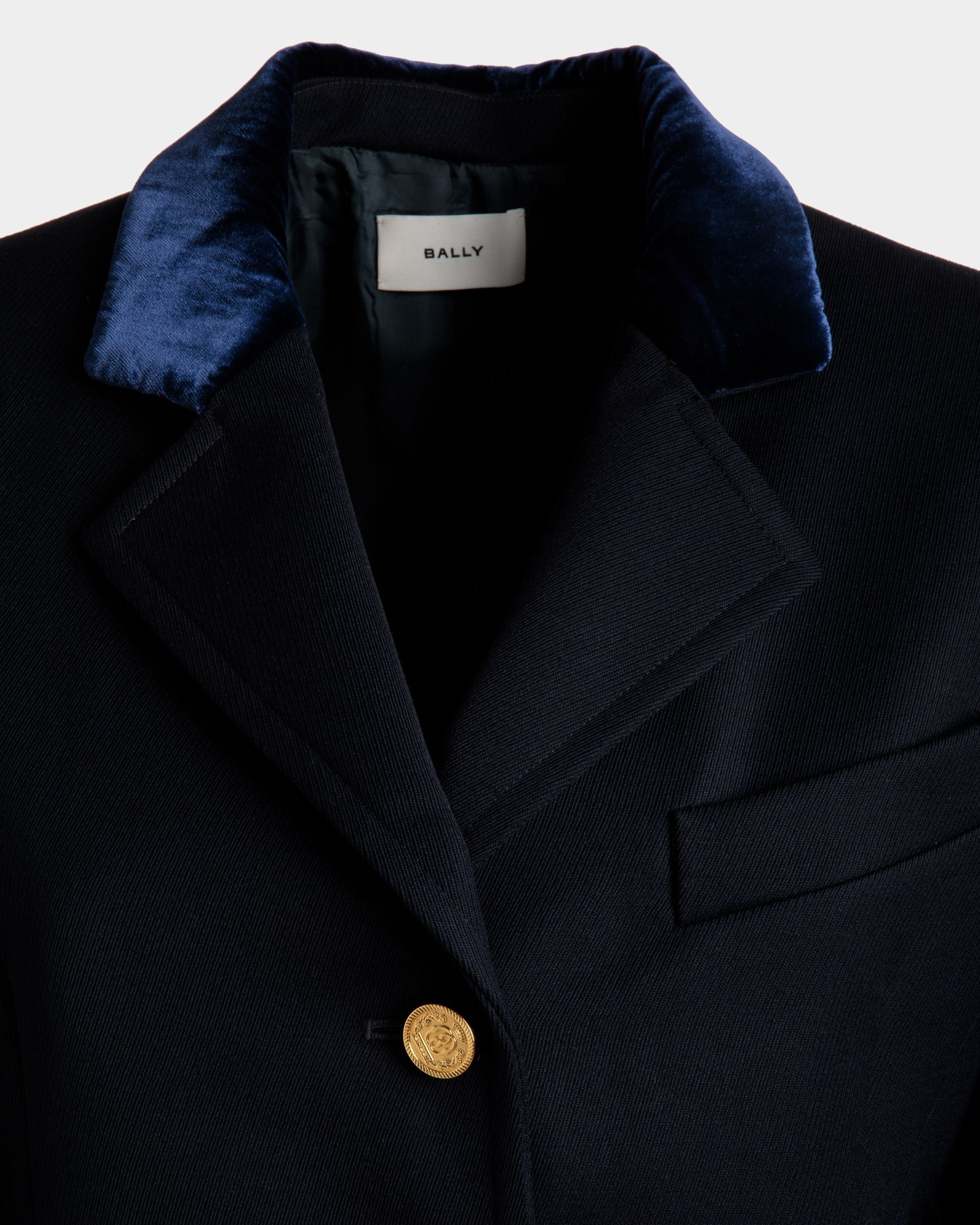 Bally Global - Velvet Collar Jacket In Marine Wool - Blue