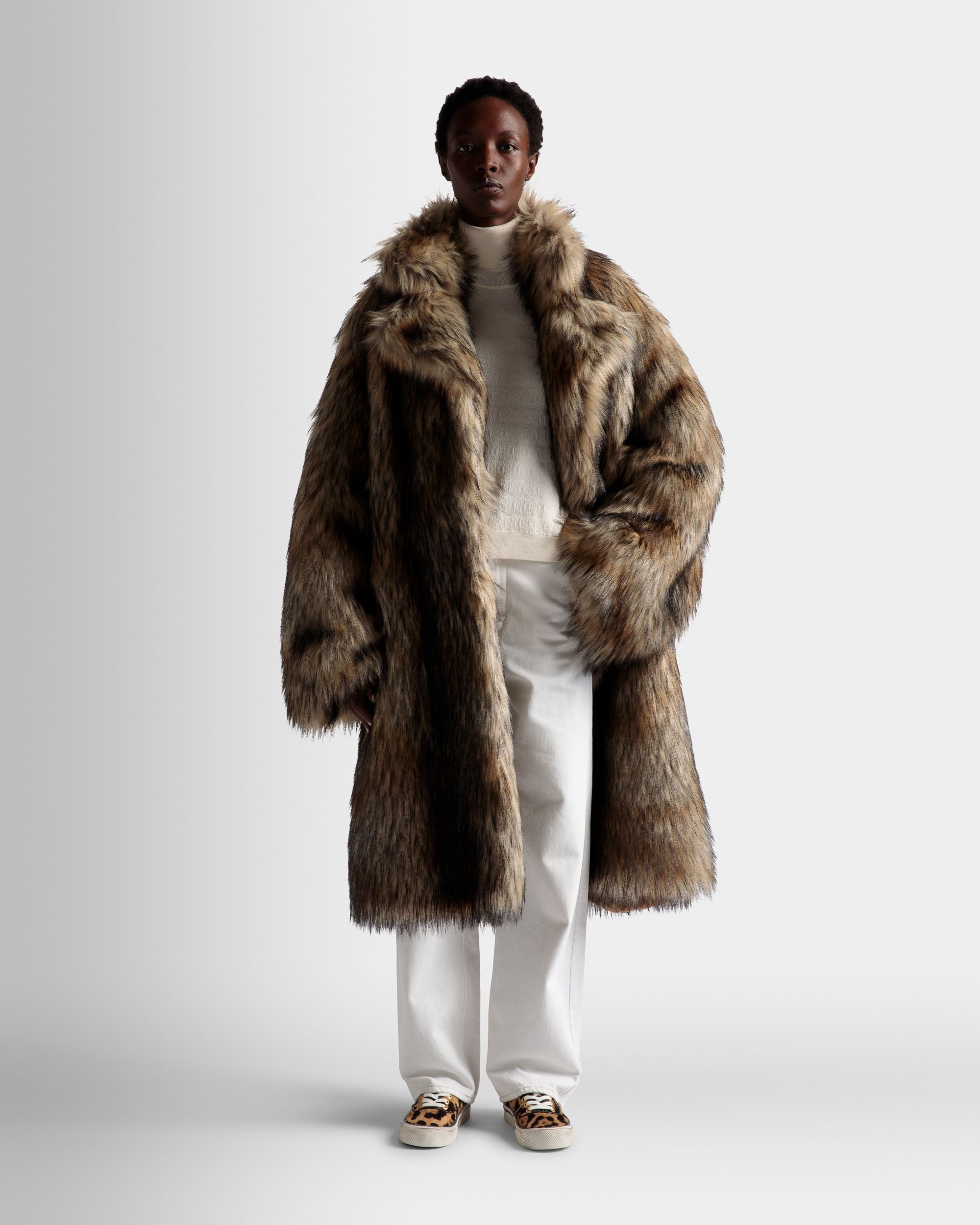 Bally Global - Faux Fur Coat In Multi Brown - Brown