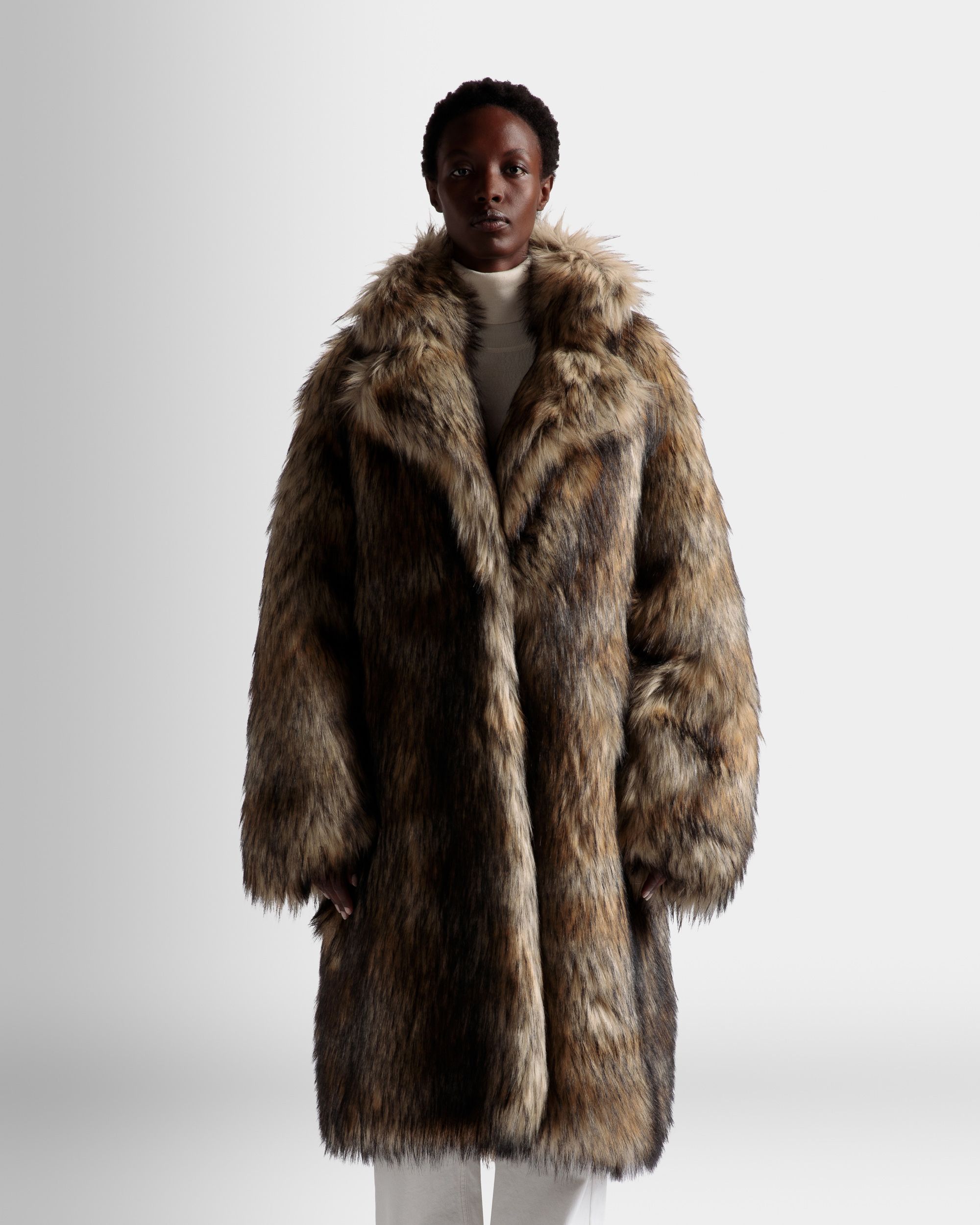 Bally Global - Faux Fur Coat In Multi Brown - Brown